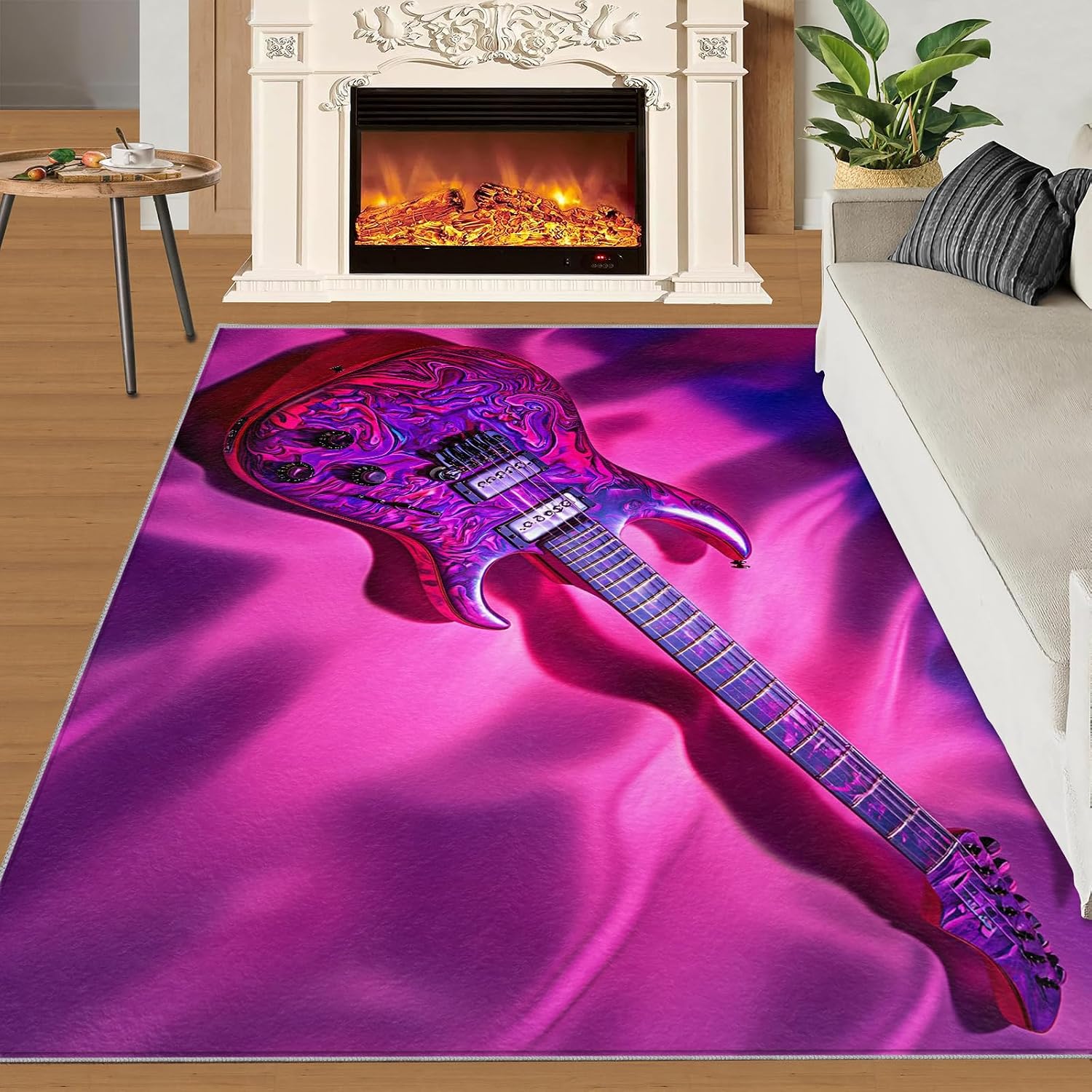 Electric Guitar Rug Large - 6x8 Rug, Passion Rock Washable Rugs for Living Room, Pop Art Carpet, Rock and Roll Non-Slip Area Rugs for Bedroom, Musical Carpet, Guitar Home Decor