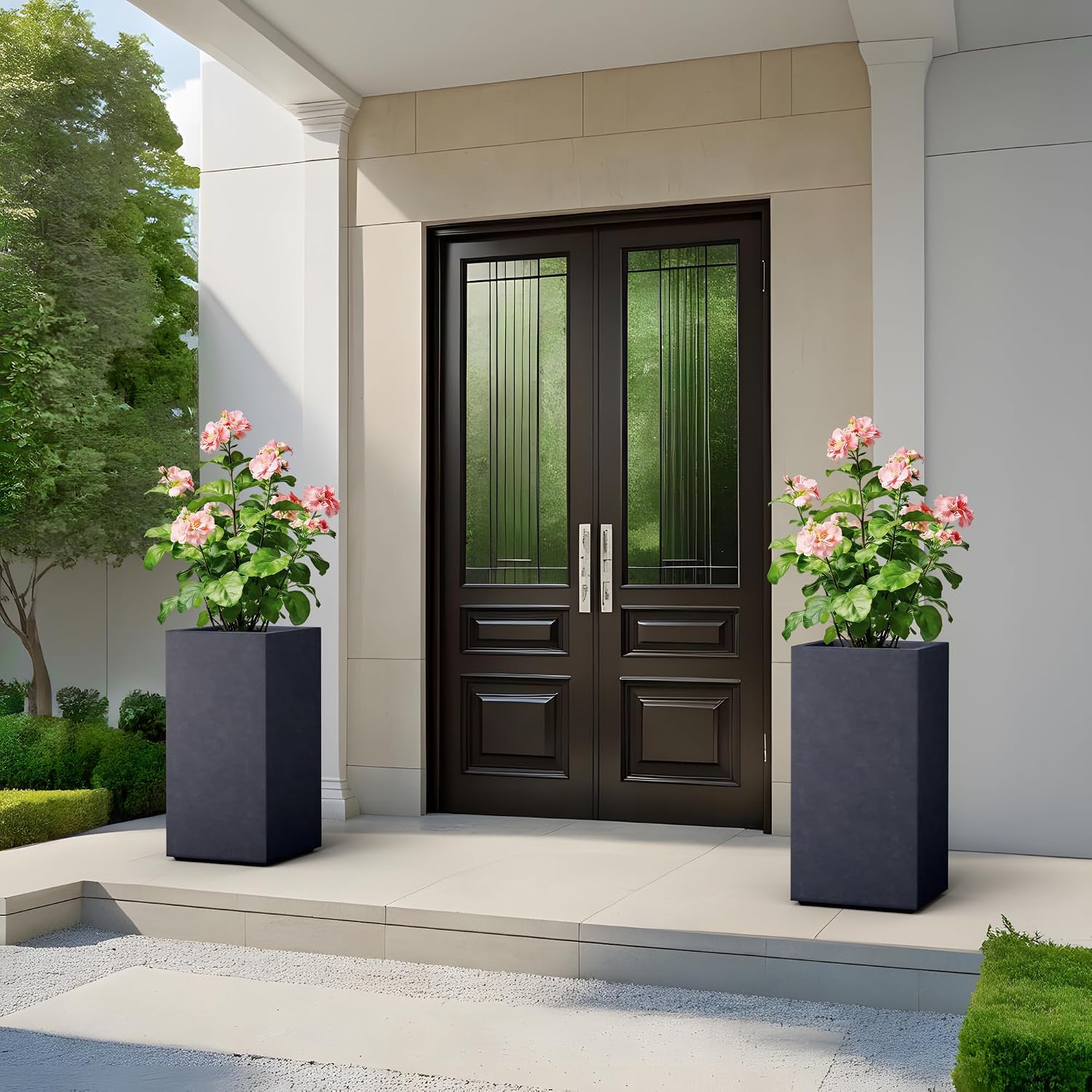 Kante 27.6' H Tall Rectangular Concrete Planter, Modern Square Diameter Plant Pot with Drainage Hole and Rubber Plug for Indoor Outdoor Home Patio Garden, Charcoal