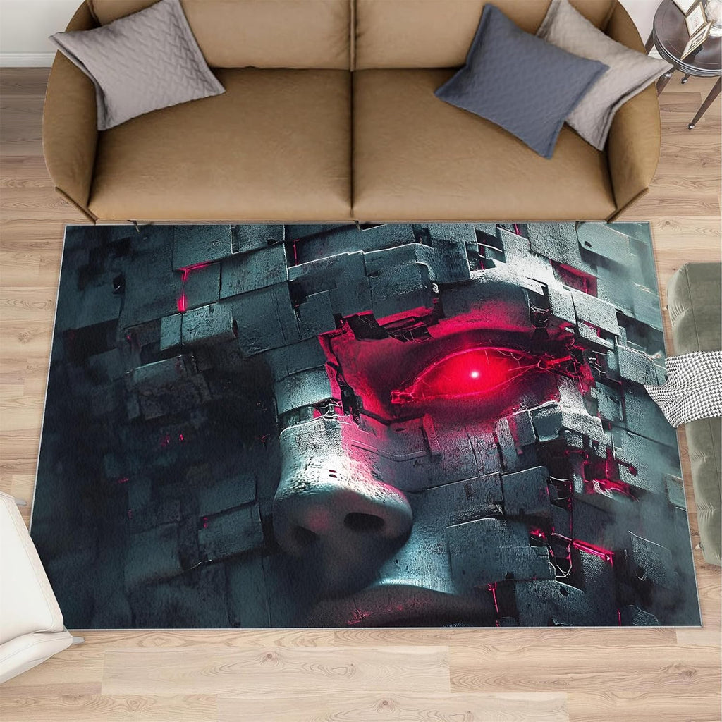 6x8 Digital Face Area Rug - Sci-Fi Face Large Rugs for Living Room, Carpet Area Rug for Girls Bedroom Kids Room Basement Office Classroom