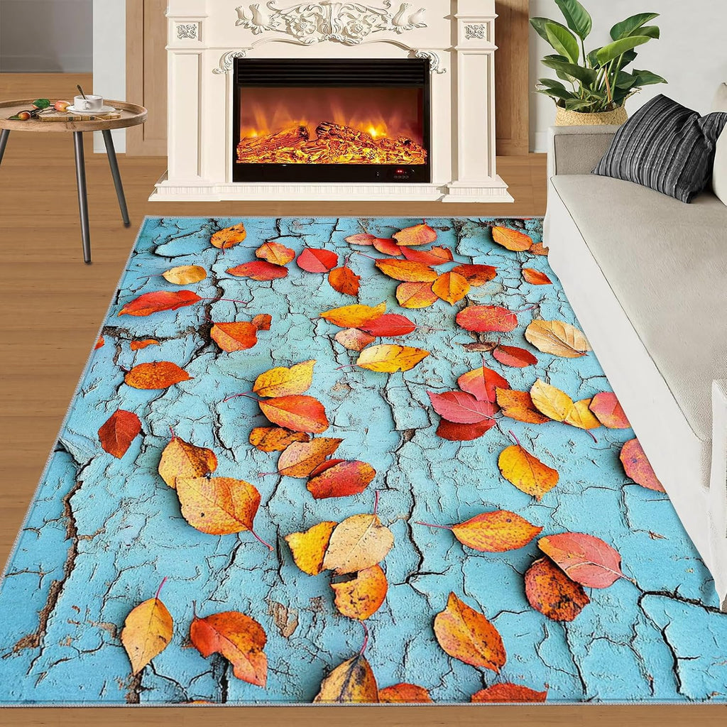 6x8 Autumn Leaves Area Rug - Cracked Wall Large Rugs for Living Room, Fallen Leaves Carpet Area Rug for Girls Bedroom Kids Room Basement Office Classroom