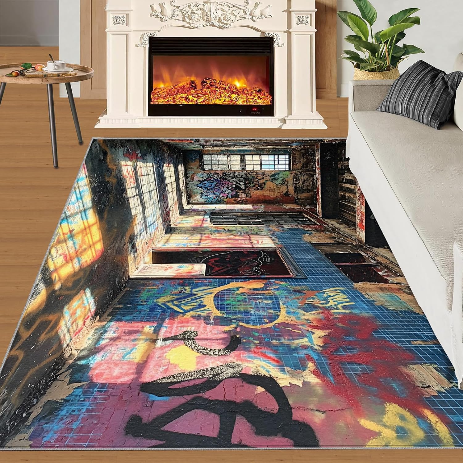 6x8 Graffiti Area Rug - Street Graffiti Large Rugs for Living Room, Ruins Scene Carpet Area Rug for Girls Bedroom Kids Room Basement Office Classroom