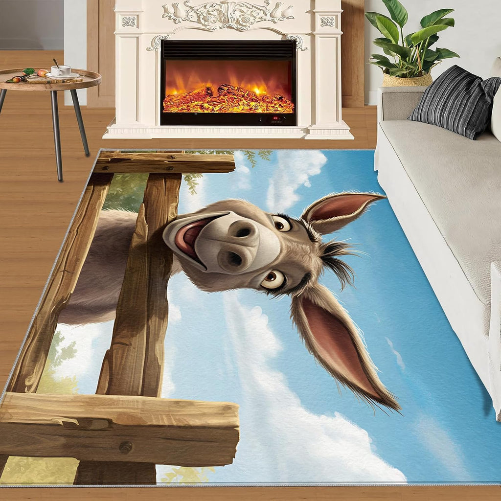 6x8 Rug Funny Donkey Art Area Rug, Smiling Donkey Decorative Rug, Easy Clean Carpet with Anti-Slip Backing for Bedroom Living Room Dining Room Office