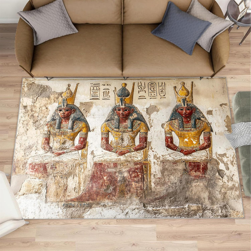 Ancient Egyptian Area Rug Large - 6x8 Rug, Egyptian Pharaoh Rugs for Living Room, Hieroglyphic Area Rugs for Bedroom, Vintage Washable Carpet, Egypt Home Decor & Gifts