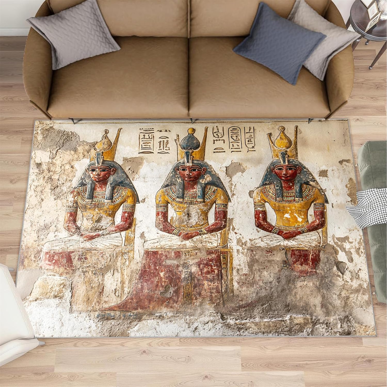 Ancient Egyptian Area Rug Large - 6x8 Rug, Egyptian Pharaoh Rugs for Living Room, Hieroglyphic Area Rugs for Bedroom, Vintage Washable Carpet, Egypt Home Decor & Gifts