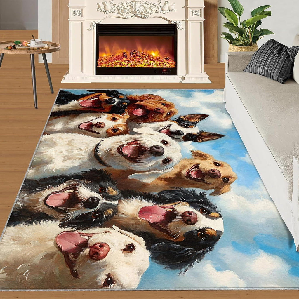 Dog Rug 5x7, Cute Dog Rugs for Bedroom, Pet Lovers Area Rug, Non Slip Washable Rugs for Living Room Farmhouse, Indoor Low Pile Decor Carpet