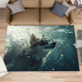 Corgi Rug 6x8, Swimming Dogs Rugs for Living Room, Underwater Dog Rugs for Bedroom, Non Slip Washable Area Rug, Low Pile Carpet for Hardwood Floors