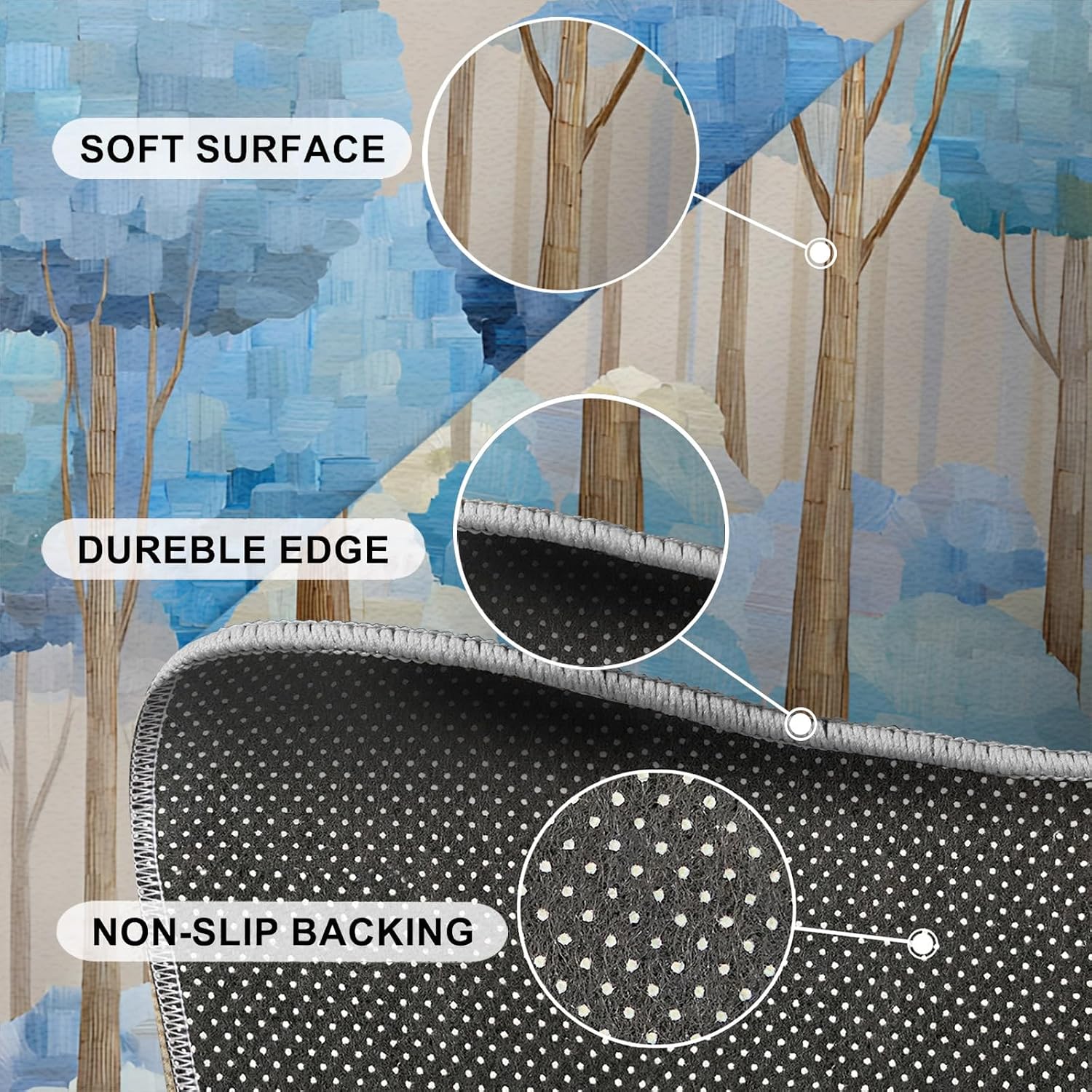 Forest Rugs for Bedroom, Abstract Trees Rug 6x8, Treescape Dining Room Rugs Washable & Non Slip Large Carpet for Home Decor