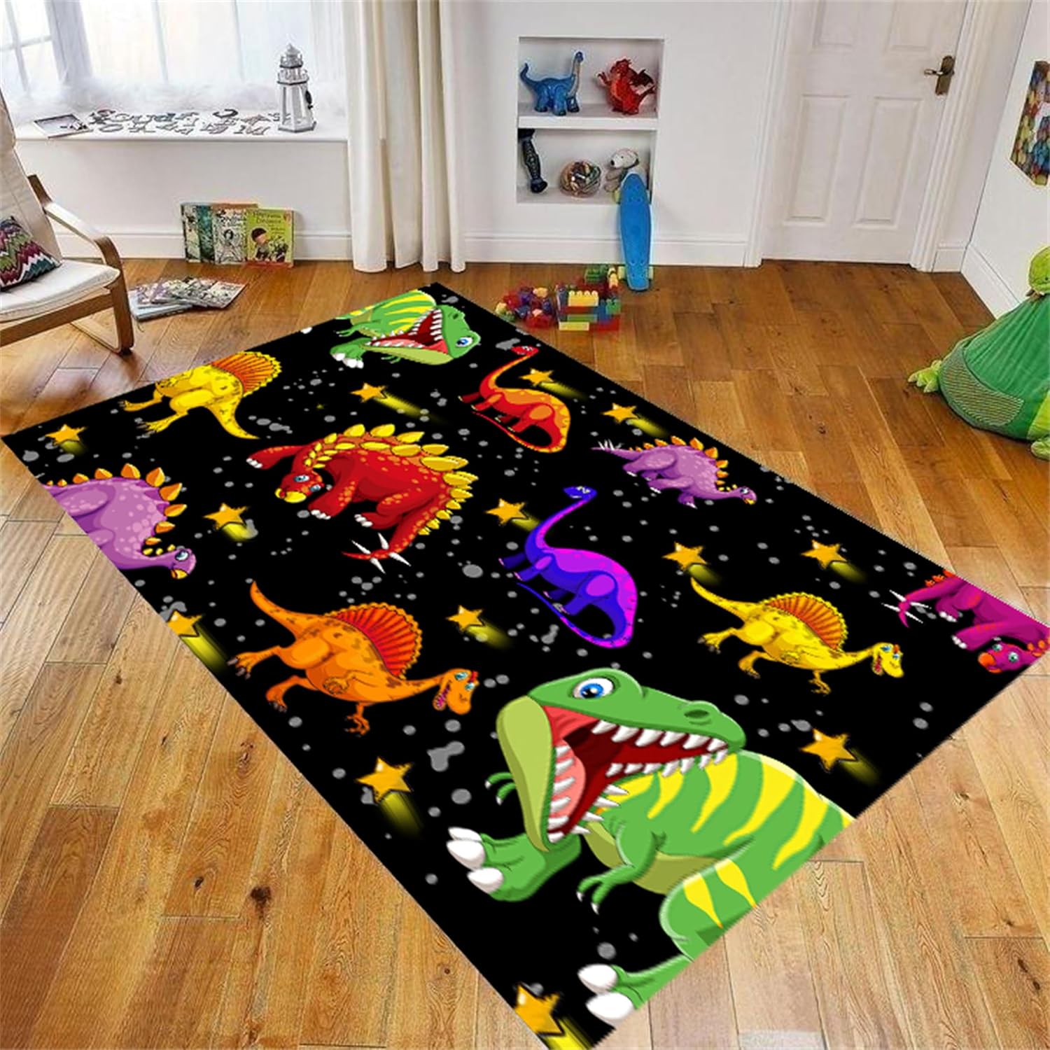 Dinosaur Rugs for Boys Bedroom,6x8ft,Cute Colorful Dinosaur Print Rugs,Kids Rugs for Bedroom Non-Slip Washable Rugs for Living Room and Game Room
