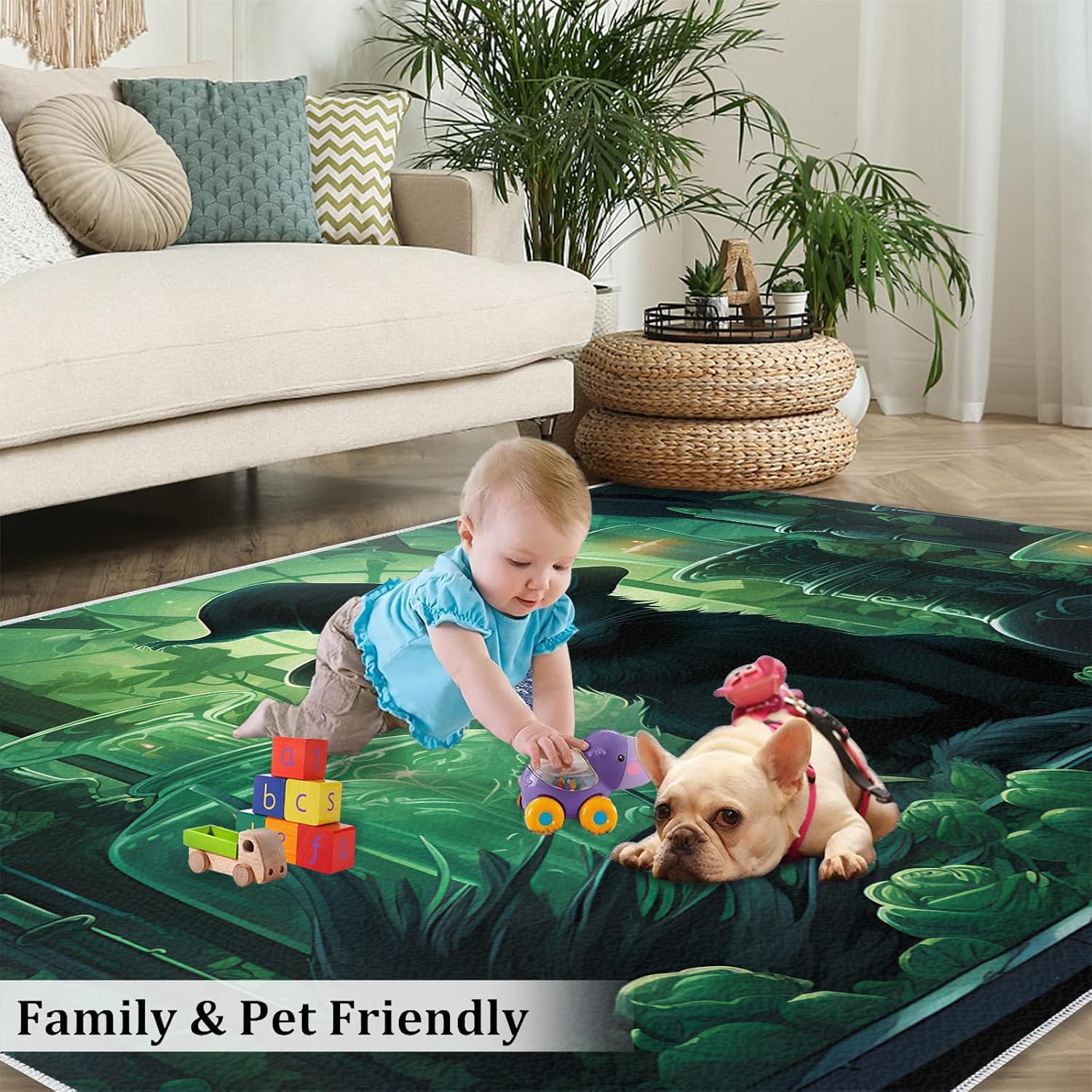 Black Cat in The Forest Rug for Kids Room - 6x8 Large Rug, Magic Witch Cat Rugs for Bedroom Fantasy Forest Area Rugs for Living Room Home Decor Washable Rug
