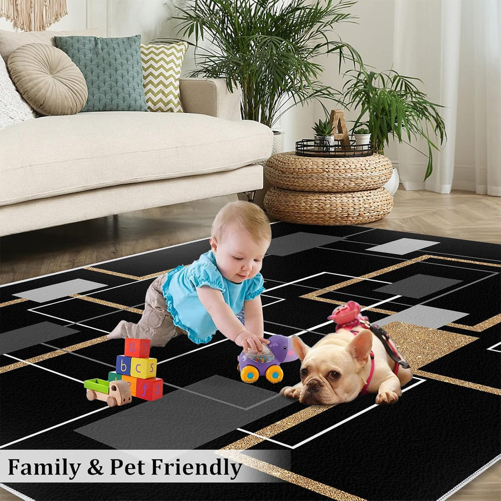 Medieval Geometric Area Rug, Modern Stylish Rugs for Living Room, Indoor Non-Slip Kids Rugs, Machine Washable Breathable Durable Carpet for Front Entrance Floor Decor,6 x 8ft