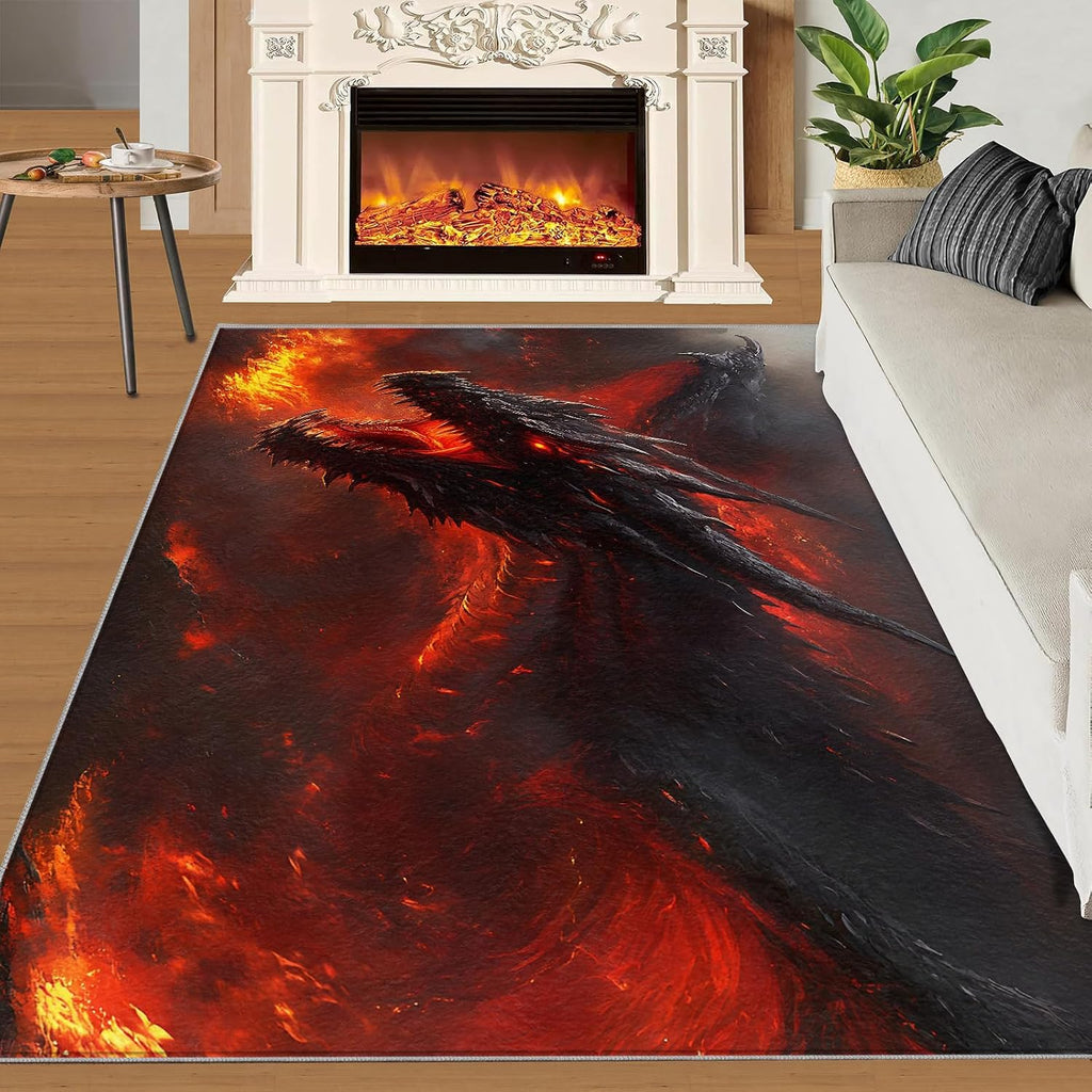 6x8 Dragon Area Rug - Fire Dragon Large Rugs for Living Room, Demon Wyrm Carpet Area Rug for Girls Bedroom Kids Room Basement Office Classroom
