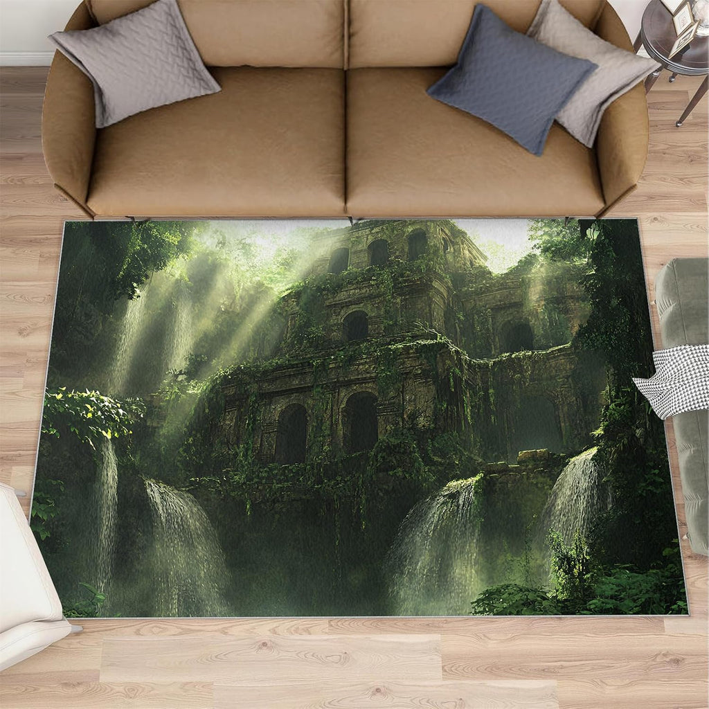 6x8 Jungle Ruins Area Rug - Ancient Ruins Large Rugs for Living Room, Lost Civilization Carpet Area Rug for Girls Bedroom Kids Room Basement Office Classroom