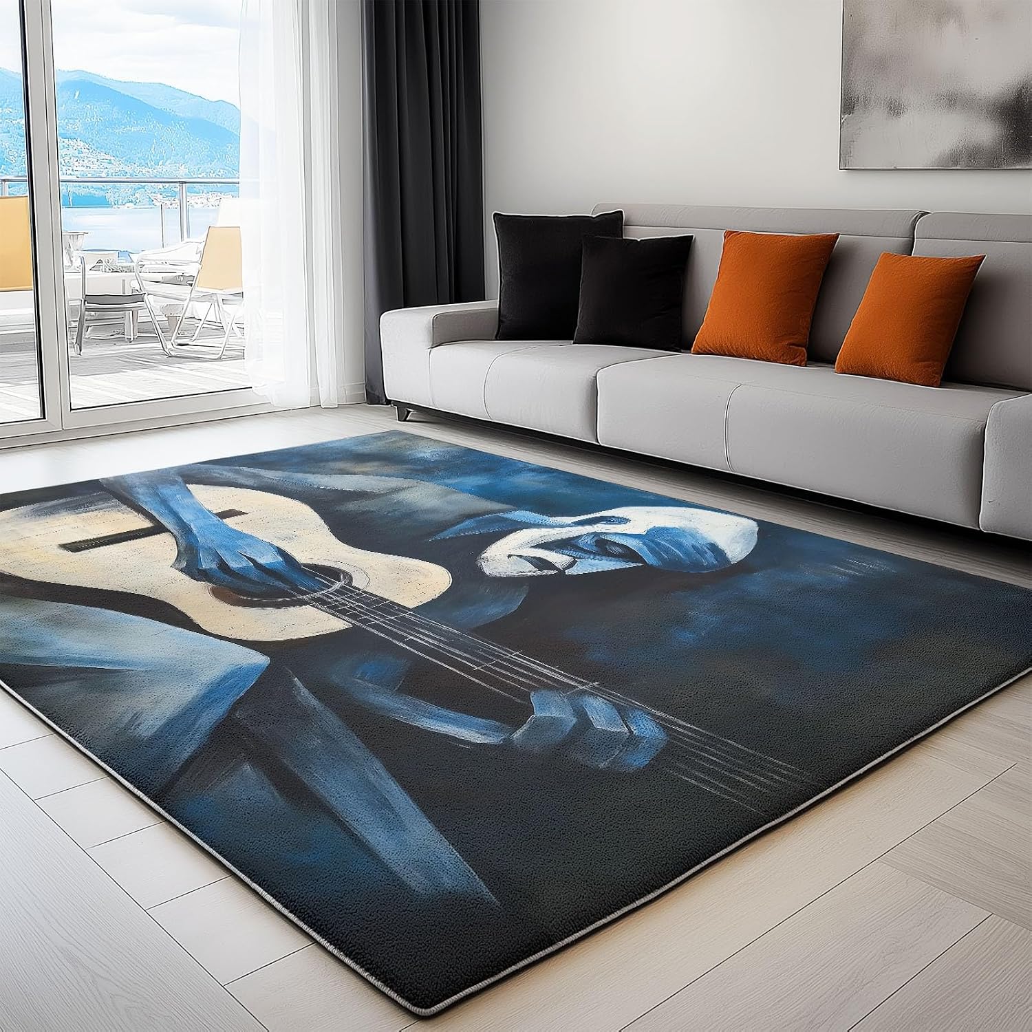 Washable Area Rug Painting Abstract Figure Guitar 5x8 ft Living Room Rugs, Soft Low Pile Rug, No-Slip Floor Carpet, for Bedroom Dining Room Farmhouse Home Office 3D Print Rug