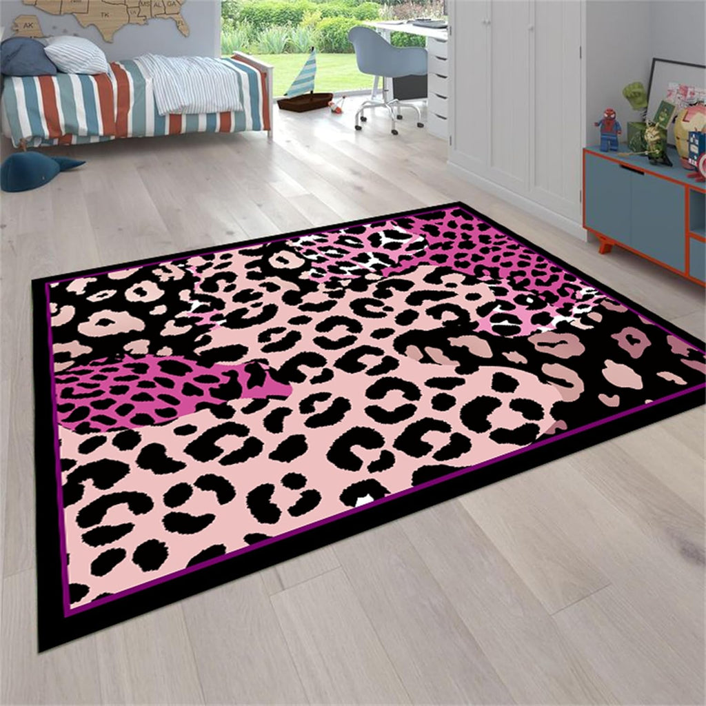 Pink Leopard Rug 6x8ft - Pink Rugs for Girls' Bedroom & Living Room - Cheetah Print Carpet - Vintage Funky Animal Print