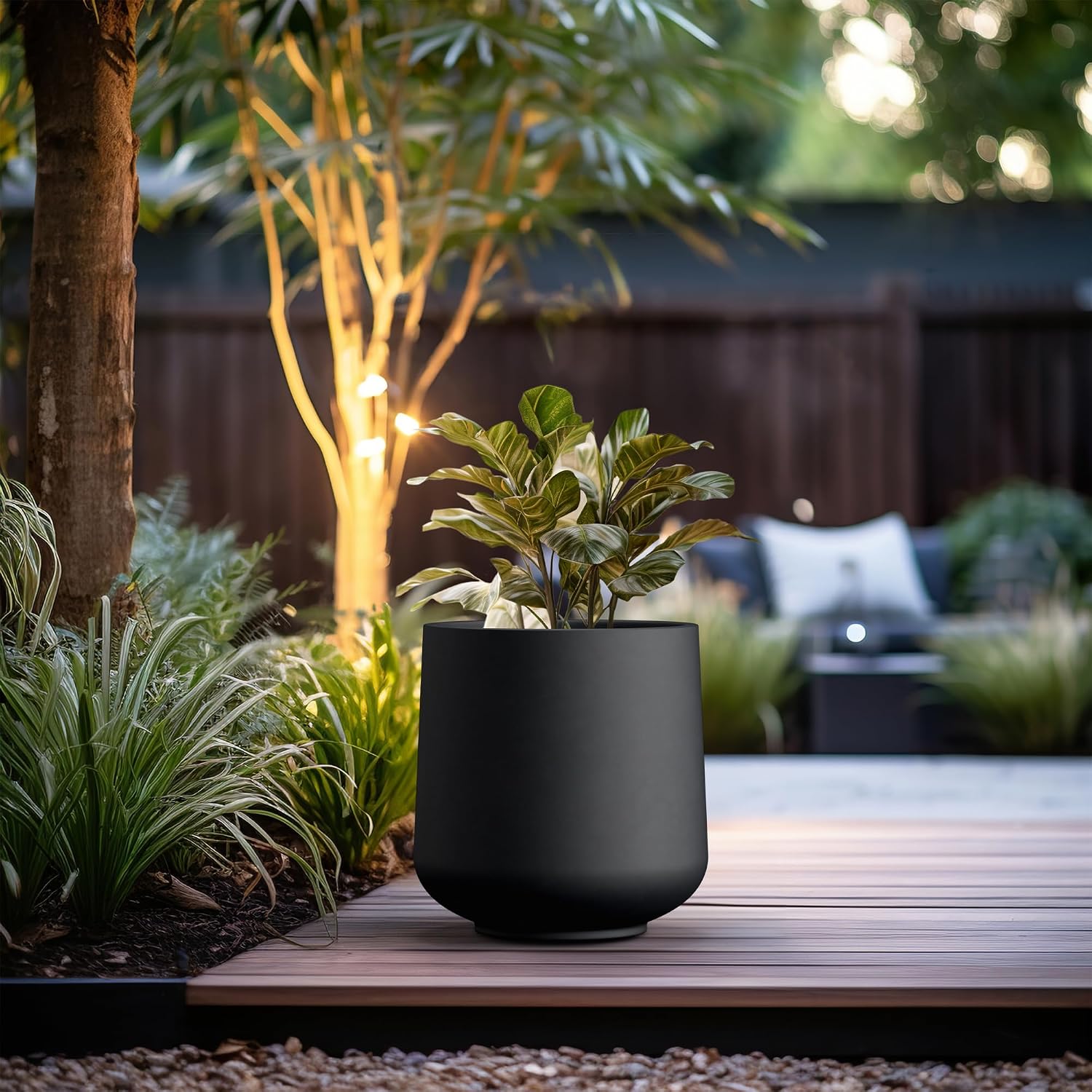 Kante 15.3' Dia Round Concrete Planter, Outdoor Indoor Large Plant Pots Containers with Drainage Hole and Rubber Plug for Home Garden Patio, Black