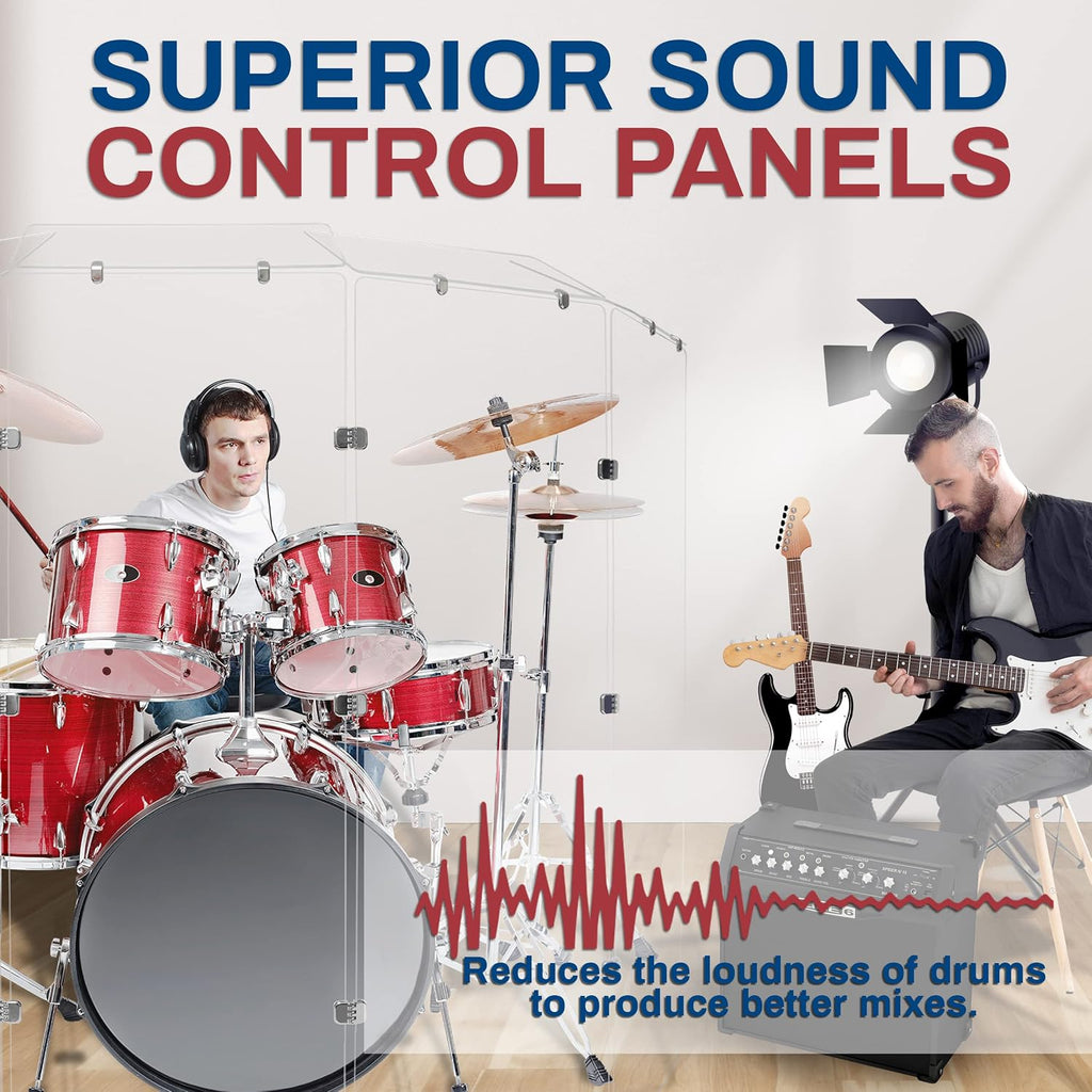 PENNZONI Drum Shield 6ft w/Deflectors & Chrome Hinges, Comes w/ 5 Drum Panels, 5 Deflectors, Chrome Hinges & Deflector Connectors, Premium Clear Acrylic Panels