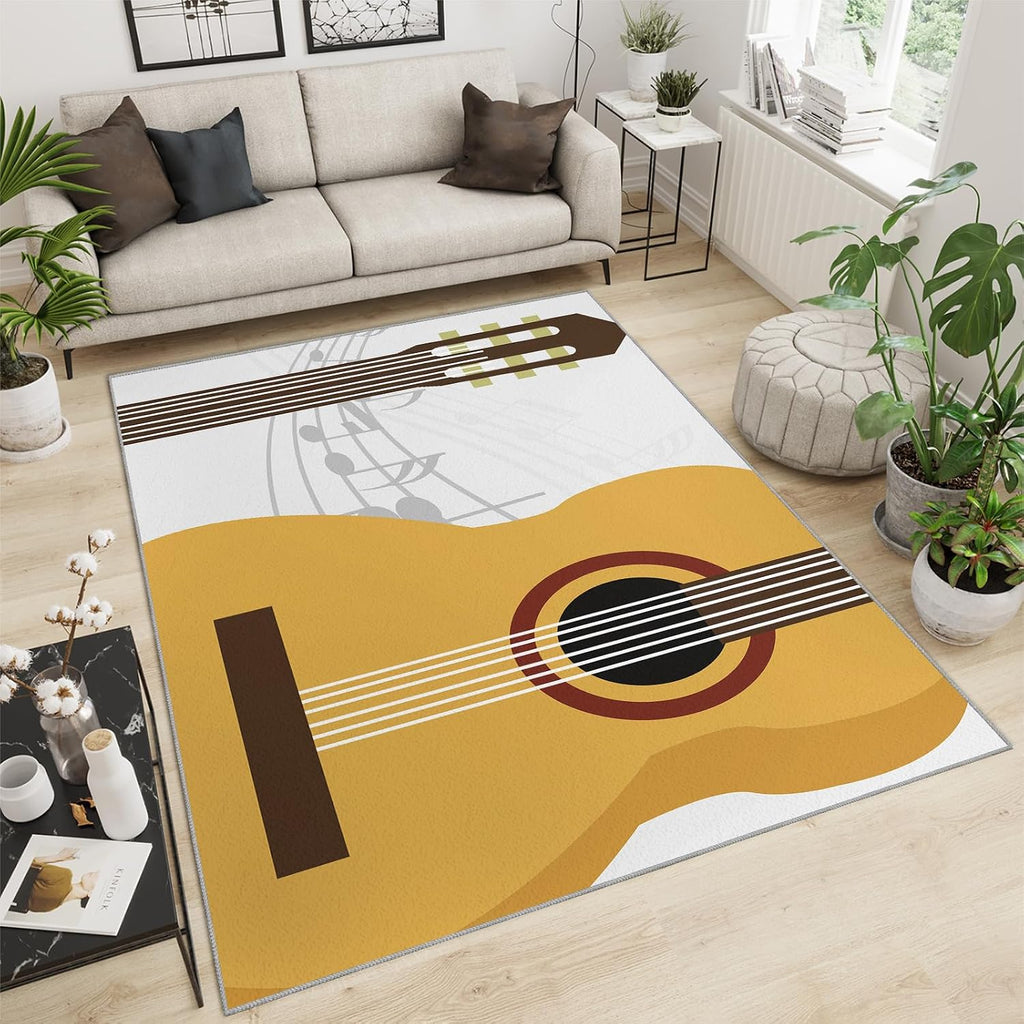 Modern Guitar Enthusiast Area Rug, Lilting Musical Notes Rugs for Living Room, Indoor Non-Slip Kids Rugs, Machine Washable Breathable Durable Carpet for Front Entrance Floor Decor,8 x 10ft