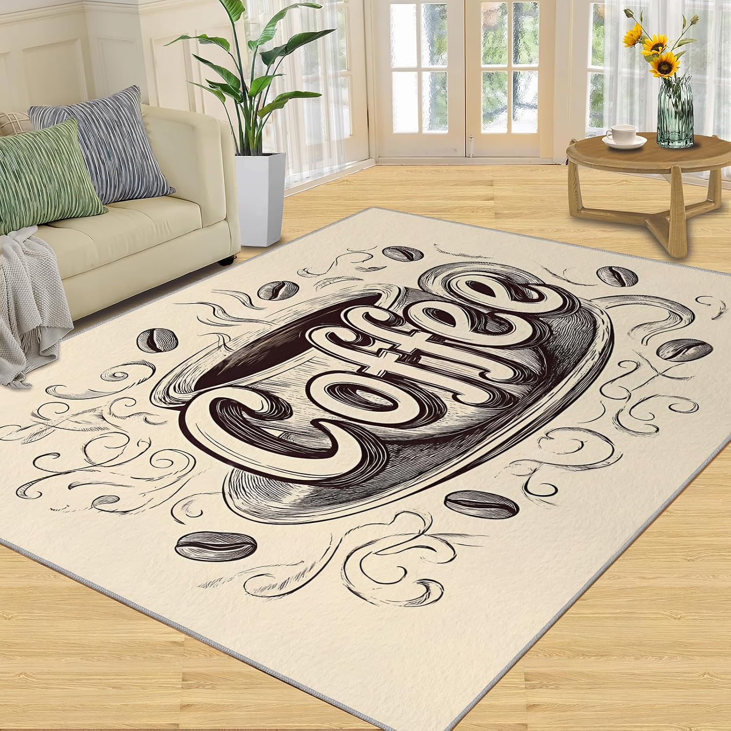 Coffee Rug Large - 6x8 Rug, Cafe Area Rugs for Living Room, Vintage Rugs for Bedroom, Non-Slip Mat, Coffee Home Decor & Gifts