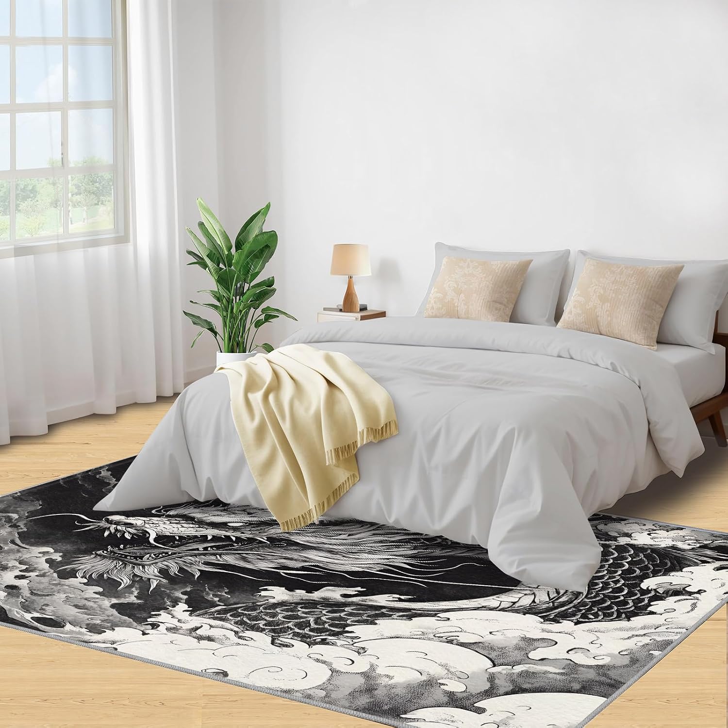 Dragon Rugs for Bedroom, China Dragon Rug 6x8, Fantasy Creature Dining Room Rugs Washable & Non Slip Large Carpet for Home Decor