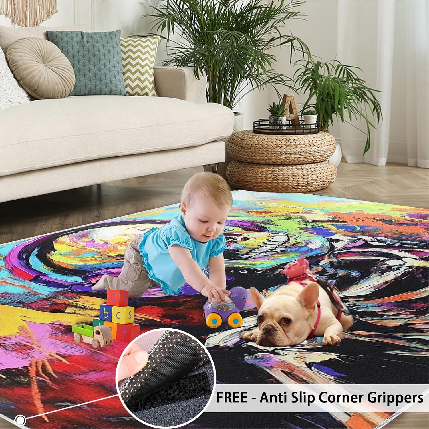 Skeleton Rugs for Bedroom - 6x8 Rug, Graffiti Area Rugs for Living Room, Gothic Skull Carpet, Halloween Carpet, Washable Mat, Skull Home Decor & Gifts