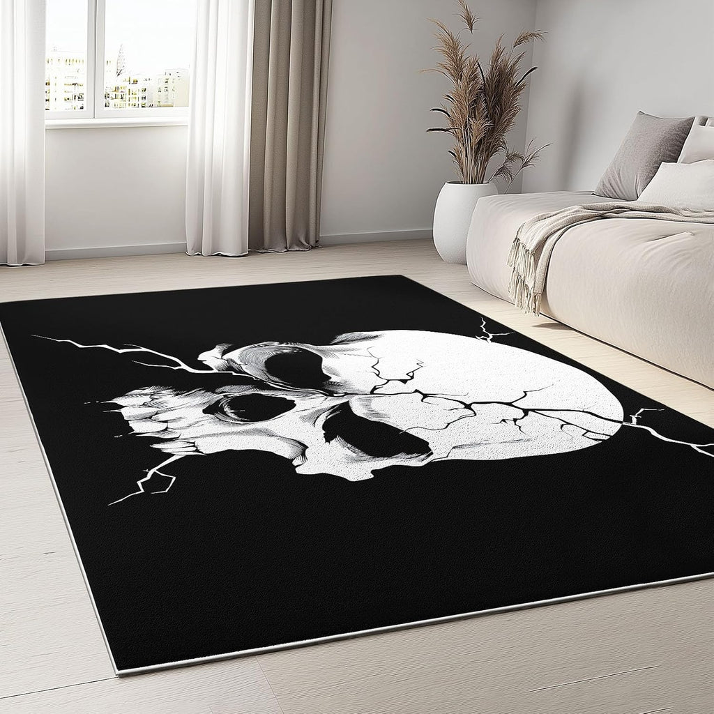 Dark Style Soft Print Area Rug 6' x 8', Minimalist Skull Cracked Skull Print Decor Washable Rug Non Slip Carpet Absorbent Mat for Kitchen Living Room Bedroom Entrance Carpet