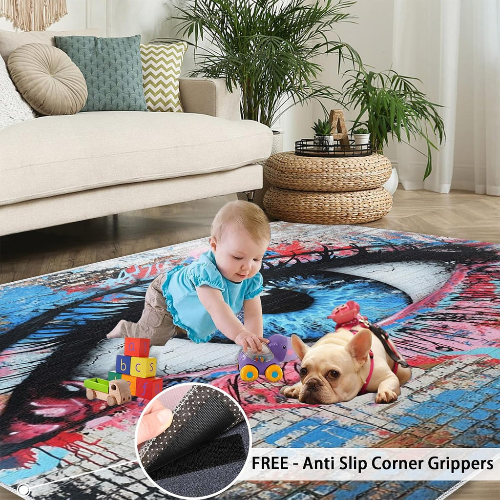 Graffiti Eye Rug 6x8-6x8 Rug, Street Art Area Rugs for Bedroom, Creative Abstract Rugs for Living Room, Eye Washable Mat, Hip Hop Doodle Carpet, Graffiti Home Decor & Gifts