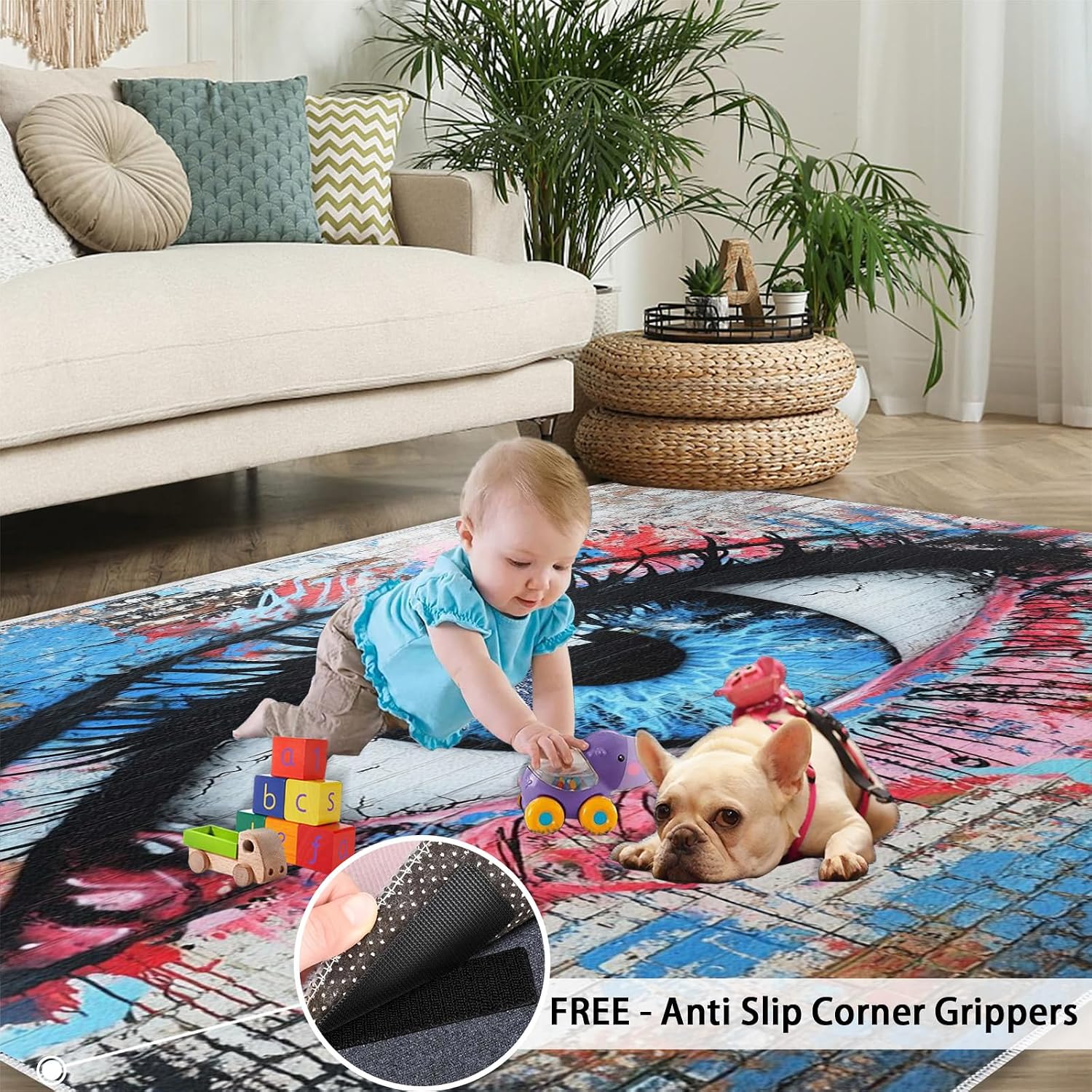 Graffiti Eye Rug 6x8-6x8 Rug, Street Art Area Rugs for Bedroom, Creative Abstract Rugs for Living Room, Eye Washable Mat, Hip Hop Doodle Carpet, Graffiti Home Decor & Gifts