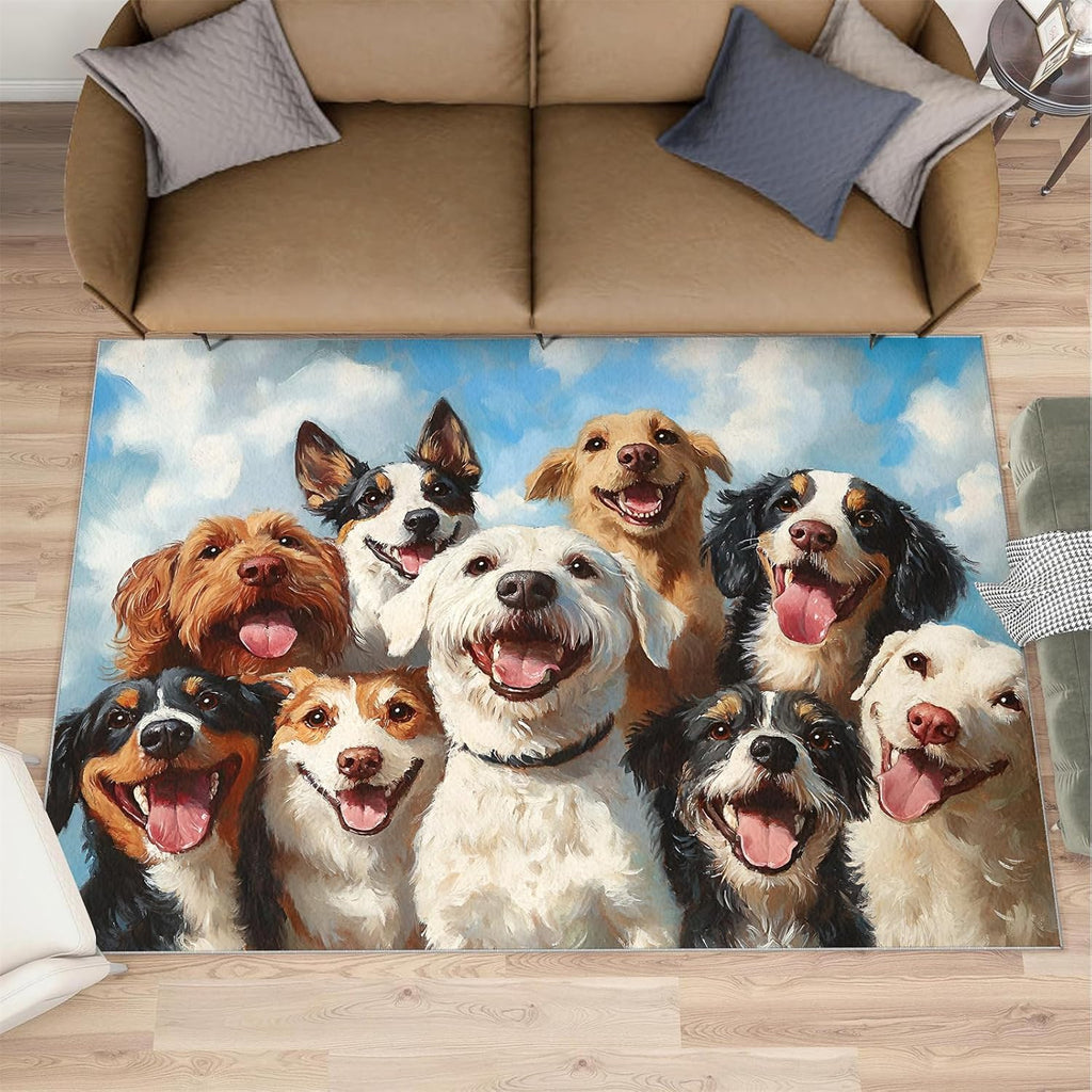 Dog Rug 5x7, Cute Dog Rugs for Bedroom, Pet Lovers Area Rug, Non Slip Washable Rugs for Living Room Farmhouse, Indoor Low Pile Decor Carpet