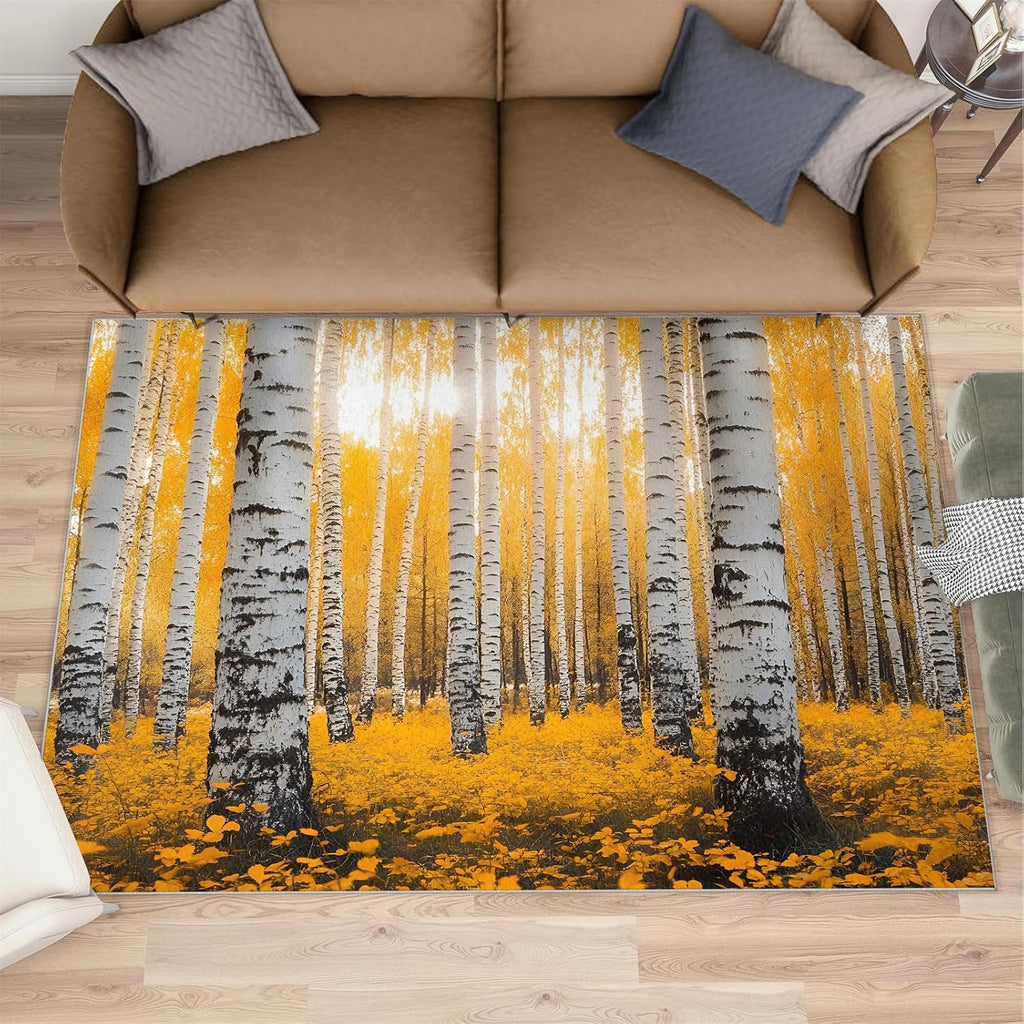 Autumn Forest Area Rug 6x8 - Birch Forest Large Rugs for Living Room, Natural Scenery Carpet Area Rug for Girls Bedroom Kids Room Basement Office Classroom