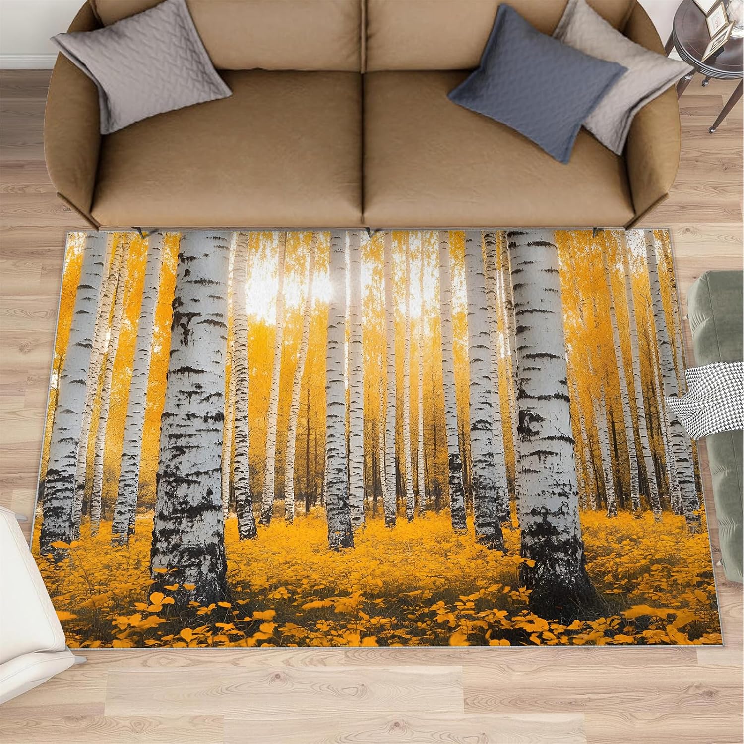Autumn Forest Area Rug 6x8 - Birch Forest Large Rugs for Living Room, Natural Scenery Carpet Area Rug for Girls Bedroom Kids Room Basement Office Classroom