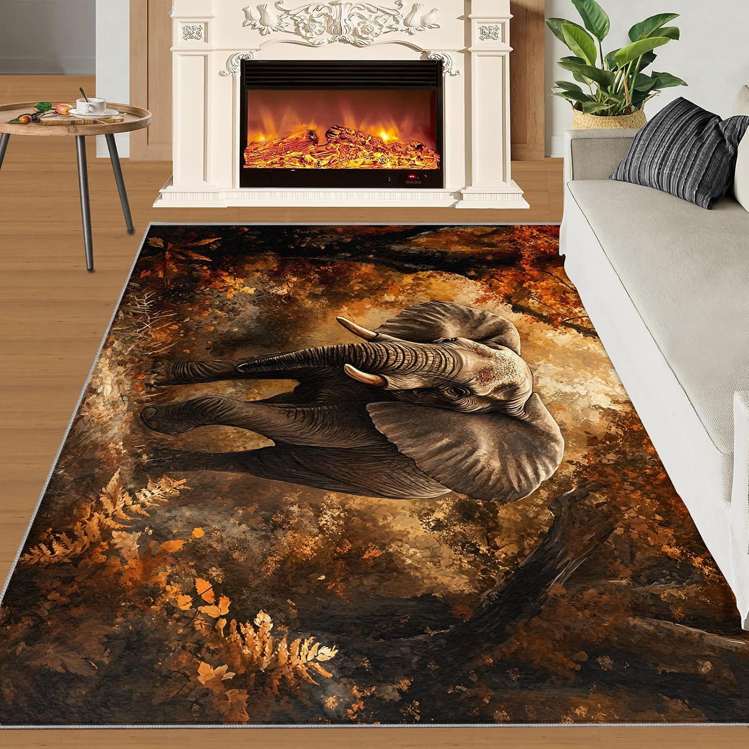 Elephant Rug 6x8, Forest Rugs for Bedroom, Animal Area Rug, Home Decor Rugs for Living Room, Non-Slip Machine Washable Carpet