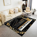 Gold Area Rug，6x8ft Simple Black and White Piano Floral Border Design, Stylish Modern Saxophone Instrument Print Pattern Carpet,Music Theme Extra Soft Rugs for Living Room Washable Area Rug