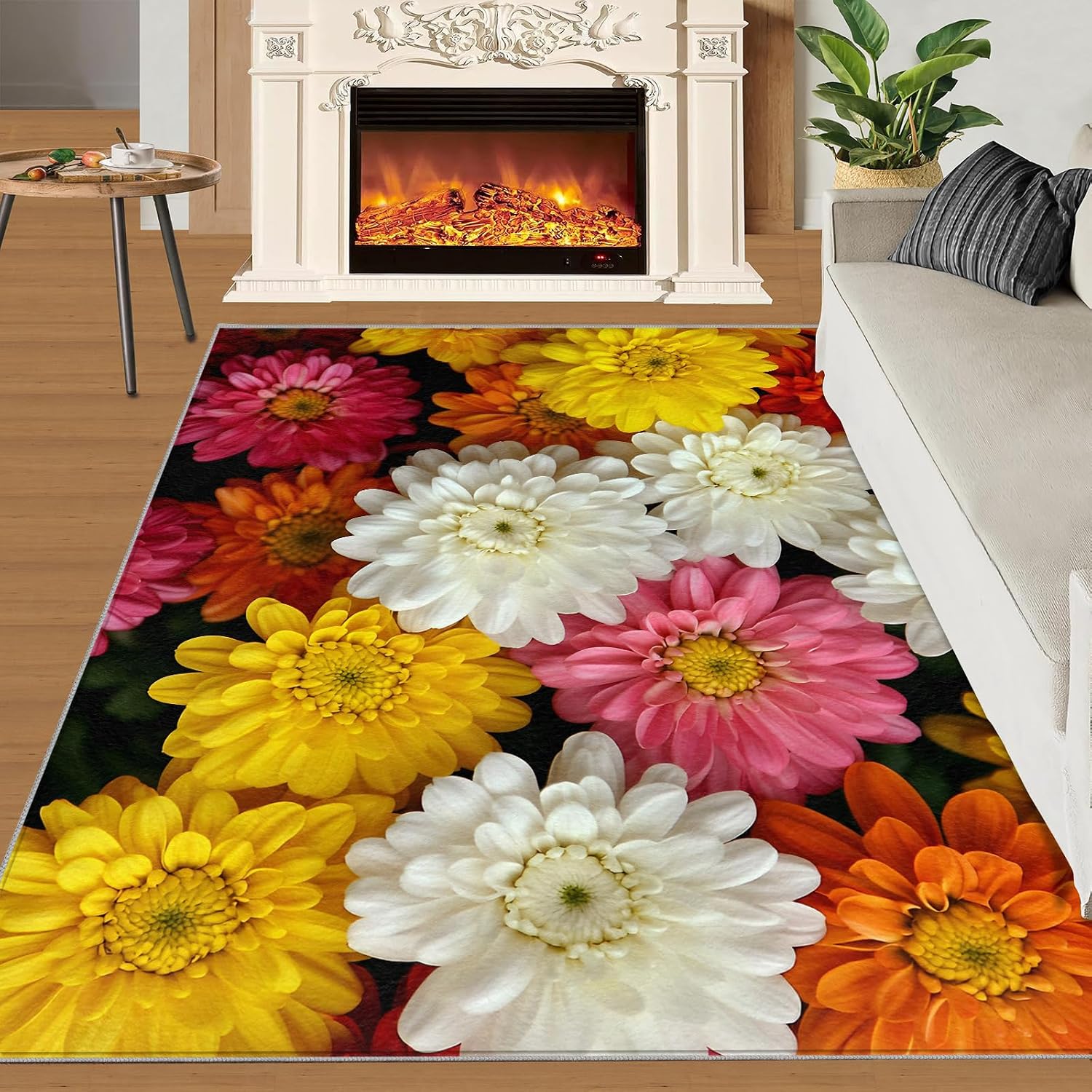 6x8 Chrysanthemum Area Rug - Florals Large Rugs for Living Room, Flower Carpet Area Rug for Girls Bedroom Kids Room Basement Office Classroom