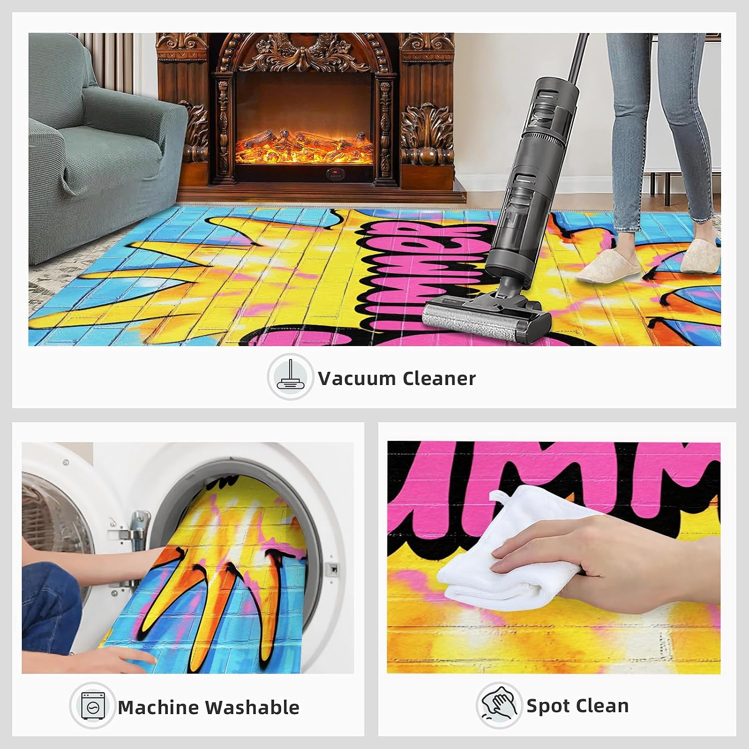 Graffiti Rugs for Living Room 6x8 Rug, Street Art Area Rug, Hip-Hop Style Rugs, Large Machine Washable Rug, Non-Slip Floor Carpet for Bedroom Kids Room Home Decor