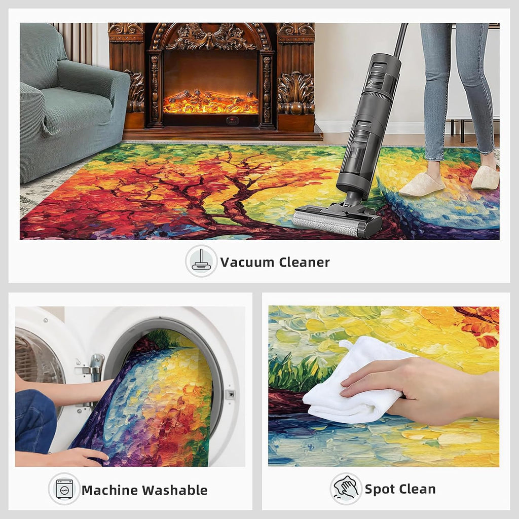Colorful Tree Area Rug 6x8 - Tree of Life Large Rugs for Living Room, Abstract Oil Painting Carpet Area Rug for Girls Bedroom Kids Room Basement Office Classroom