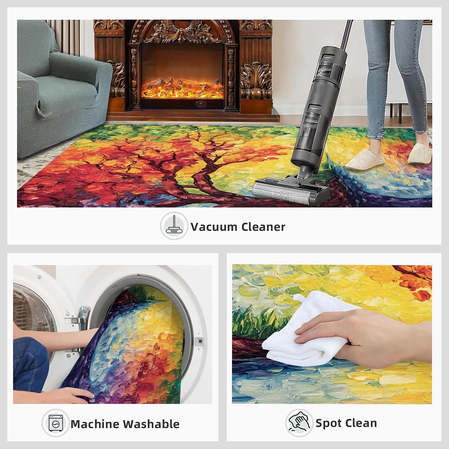 Colorful Tree Area Rug 6x8 - Tree of Life Large Rugs for Living Room, Abstract Oil Painting Carpet Area Rug for Girls Bedroom Kids Room Basement Office Classroom