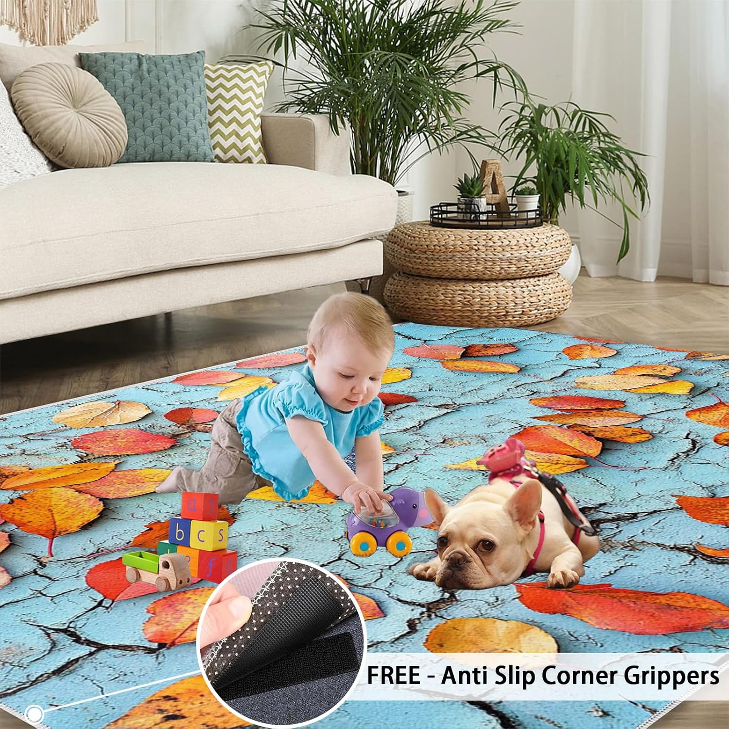 6x8 Autumn Leaves Area Rug - Cracked Wall Large Rugs for Living Room, Fallen Leaves Carpet Area Rug for Girls Bedroom Kids Room Basement Office Classroom