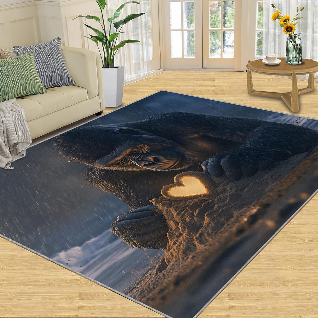 6x8 Chimp Area Rug - Chimpanzee Large Rugs for Living Room, Beach Sand Sculpture Embossed Gorilla Carpet Area Rug for Girls Bedroom Kids Room Basement Office Classroom