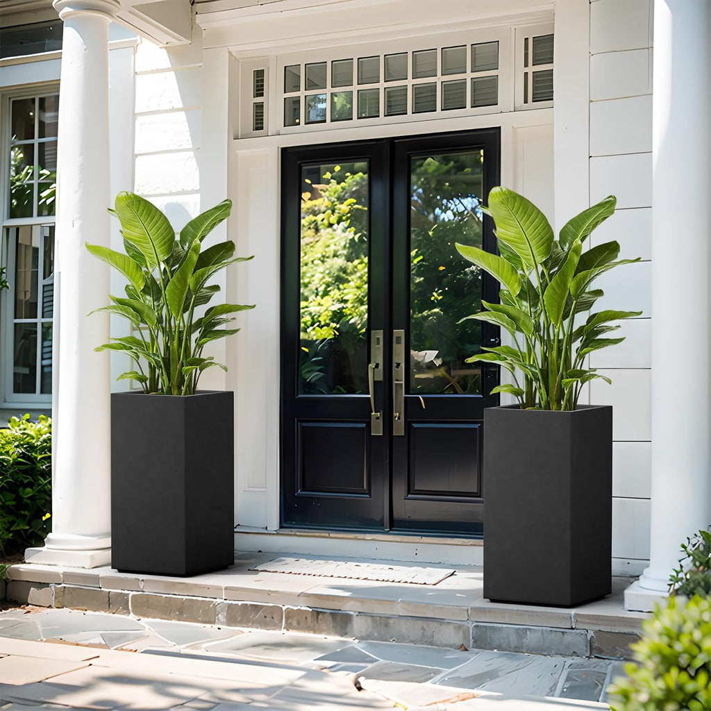 Kante 27.6' H Tall Rectangular Concrete Planter, Modern Square Diameter Plant Pot with Drainage Hole and Rubber Plug for Indoor Outdoor Home Patio Garden, Black