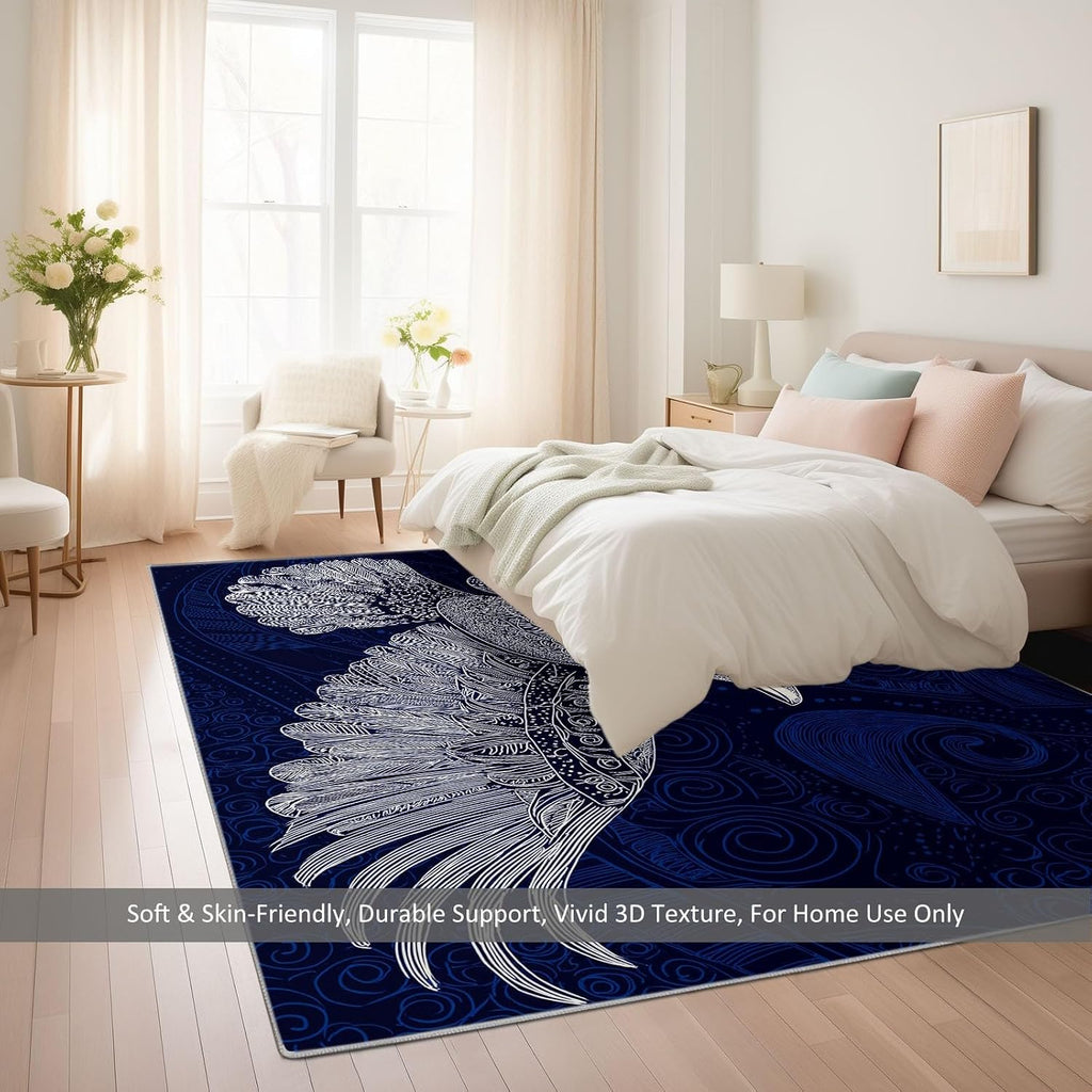 Indoor Non-Slip Area Rug 5 x 7 ft, Abstract Art Washable Rug Viking Runes Animals Birds Low Pile Carpet for Living Room Entryway Kitchen Front Entrance Kids Room Door Mat Laundry