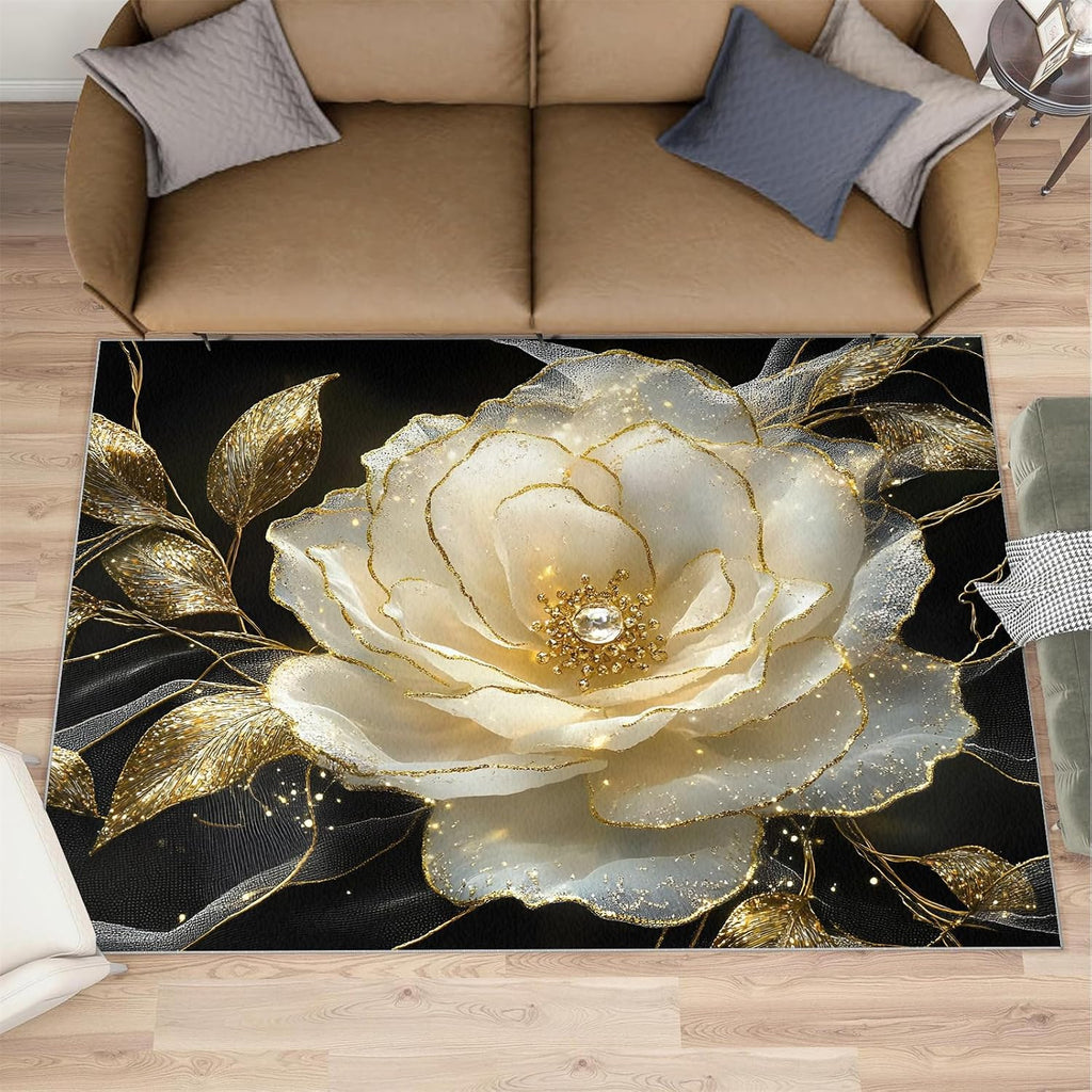 6x8 Luxurious Florals Area Rug - Gem Stamen Large Rugs for Living Room, Gorgeous Flowers Carpet Area Rug for Girls Bedroom Kids Room Basement Office Classroom