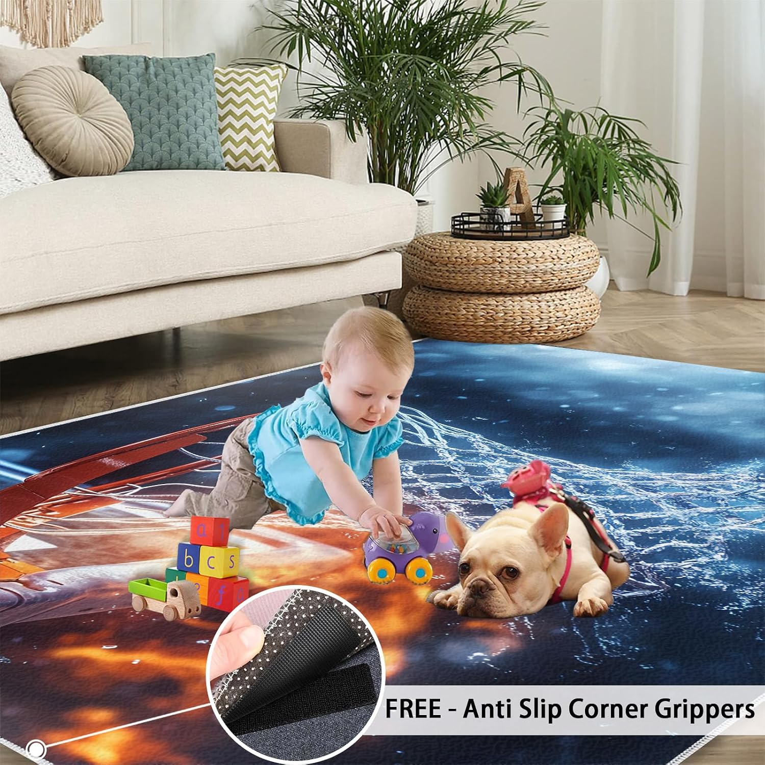 Basketball Rug 6x8, Boys' Sports Rugs for Living Room, Basketball Rugs for Bedroom, Washable Area Rug, Non Slip Carpet for Hardwood Floors