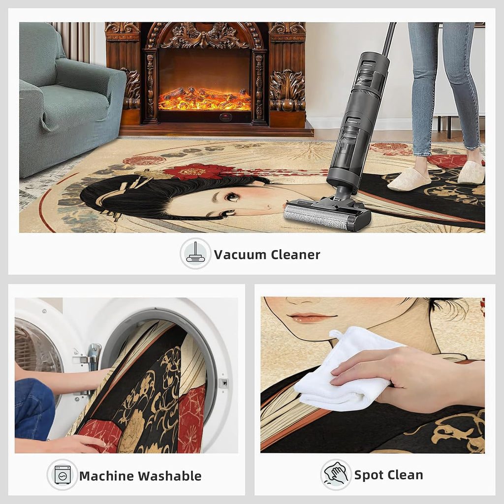 Japanese Area Rug Large - 6x8 Rug, Kimono Girl Rugs for Living Room, Asian Style Carpet, Anime Girl Washable Area Rugs for Bedroom, Retro Carpet, Japanese Home Decor