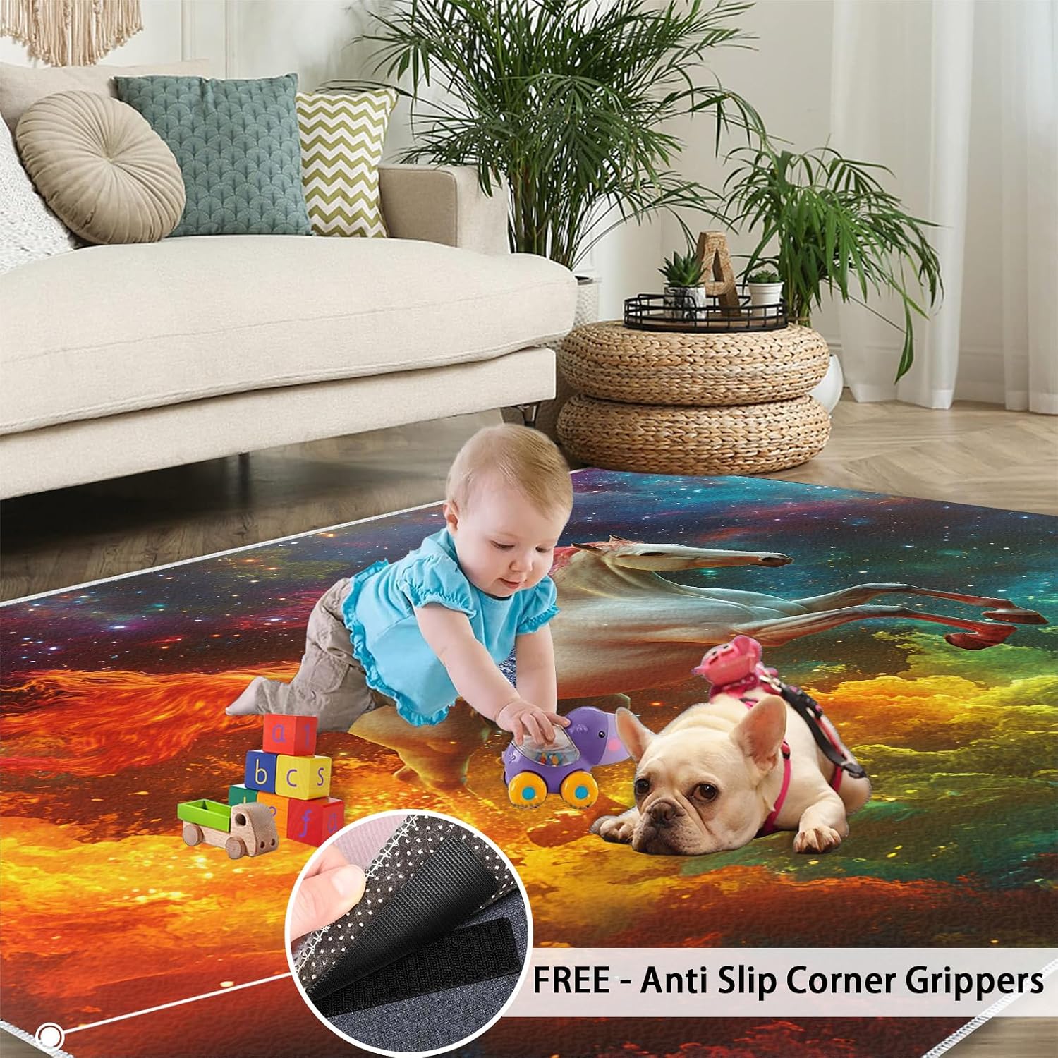 Horse Rug 6x8-6x8 Rug, Fantasy Galaxy Washable Rugs for Living Room, Colorful Starry Carpet, Colorful Clouds Non-Slip Area Rugs for Bedroom, Animal Carpet, Horse Home Decor