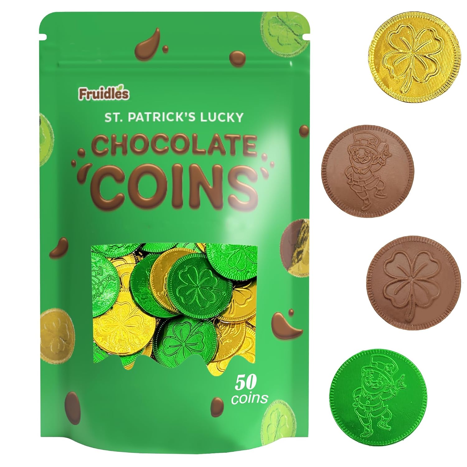 St. Patrick's Day Milk Chocolate Green & Gold Coin, 900 Coins, Shamrock & Leprechaun Themed Coins, Parties, Events and Celebrations, Perfect for Gift Bags and Festive Decorations, 4.5g Milk Chocolate Coin