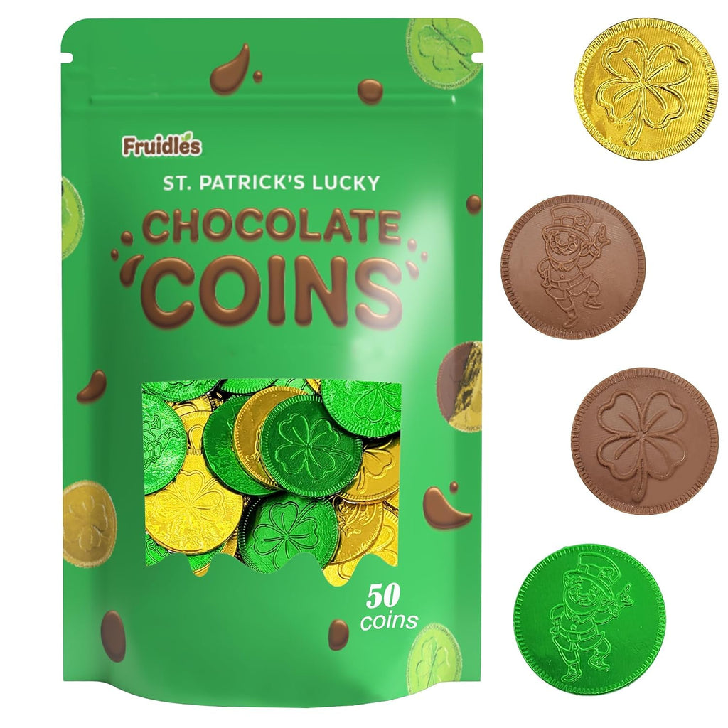 St. Patrick's Day Milk Chocolate Green & Gold Coin, 3600 Coins, Shamrock & Leprechaun Themed Coins, Parties, Events and Celebrations, Perfect for Gift Bags and Festive Decorations, 4.5g Milk Chocolate Coin
