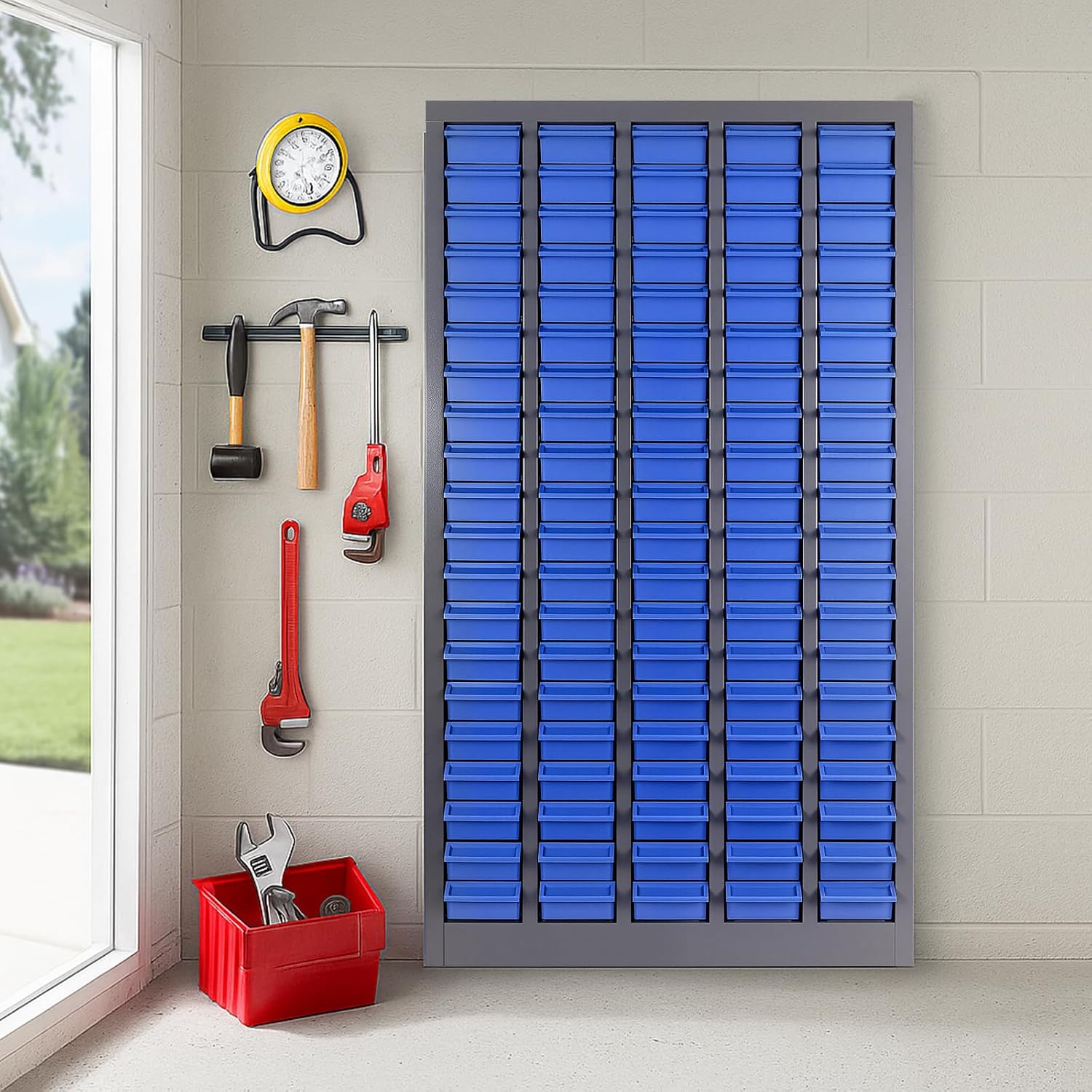 100-Drawer Small Parts Organizer, Nut and Bolt Organizer, Bolt Bin, Metal Parts Organizer Storage Cabinet for Garage, Workshop & Home