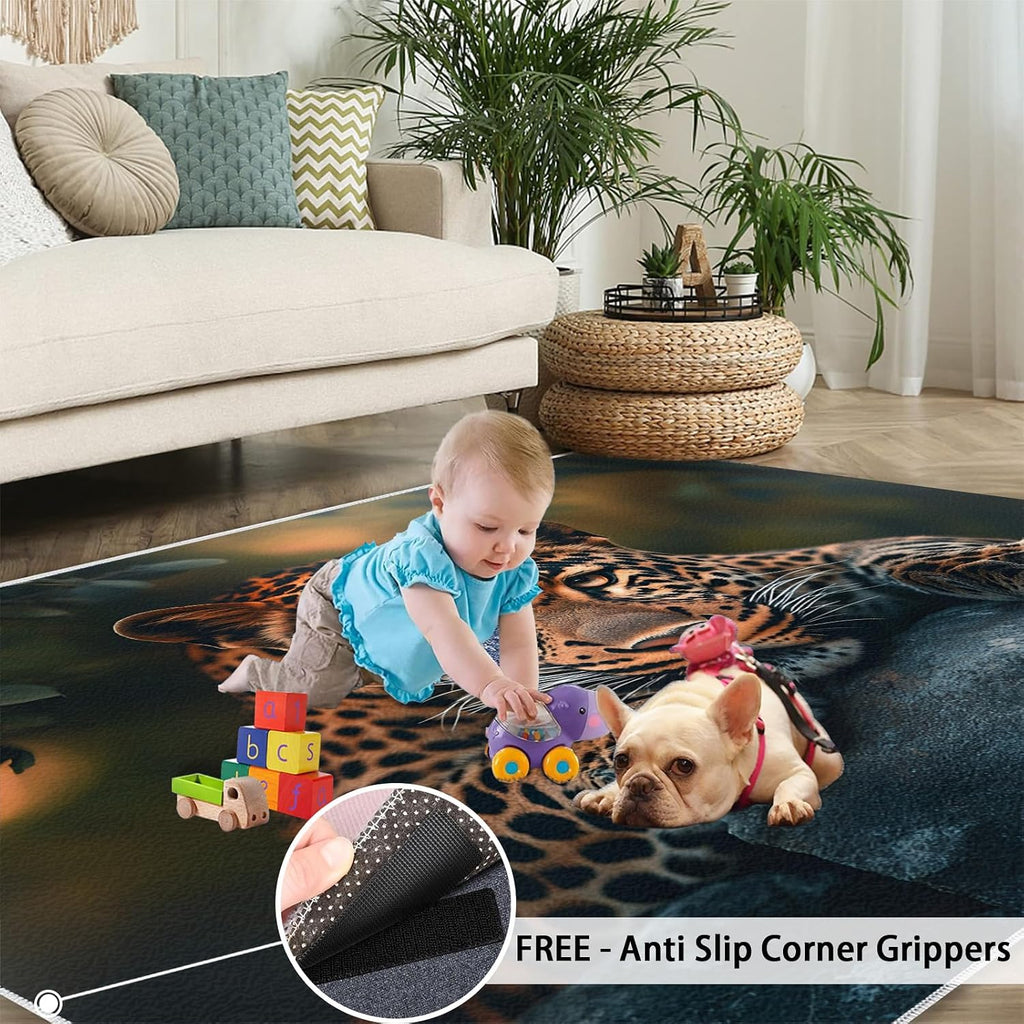 Leopard Rug 6x8-6x8 Rug, Animal Theme Area Rugs for Bedroom, Jungle Animal Rugs for Living Room, Cheetah Washable Carpet, Leopard Home Decor & Gifts