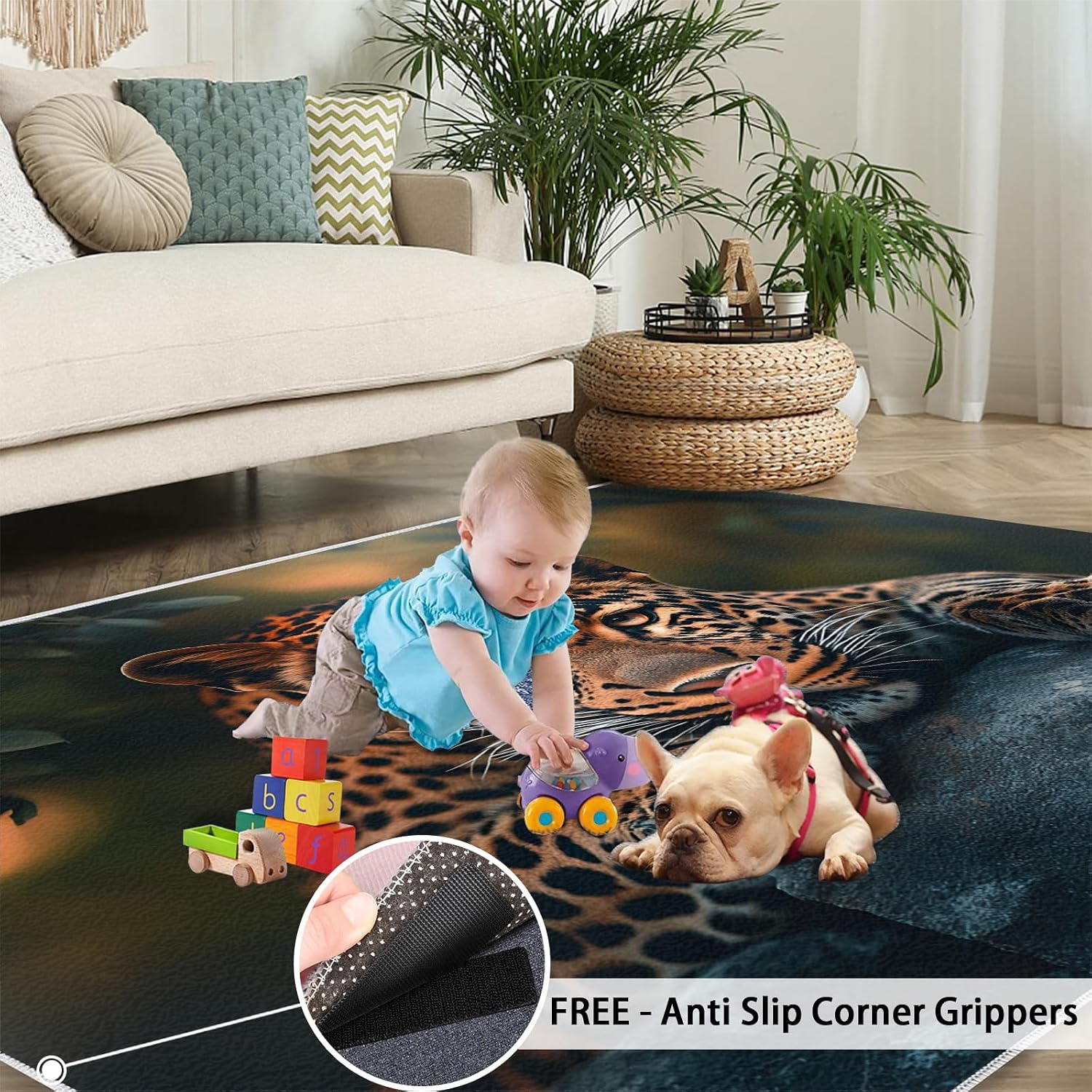 Leopard Rug 6x8-6x8 Rug, Animal Theme Area Rugs for Bedroom, Jungle Animal Rugs for Living Room, Cheetah Washable Carpet, Leopard Home Decor & Gifts