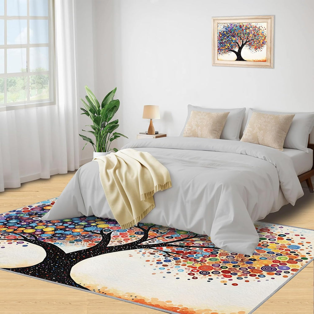 Colorful Dots Area Rug - Large Rug 6x8 - Tree of Life Rugs for Living Room - Soft & Non Slip & Washable Rugs for Bedroom, Art Abstract Carpets for Dining Room Lounge Girls Room